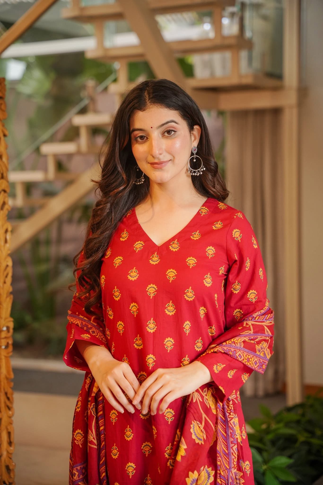 Farzana Red Cotton Kurta Set