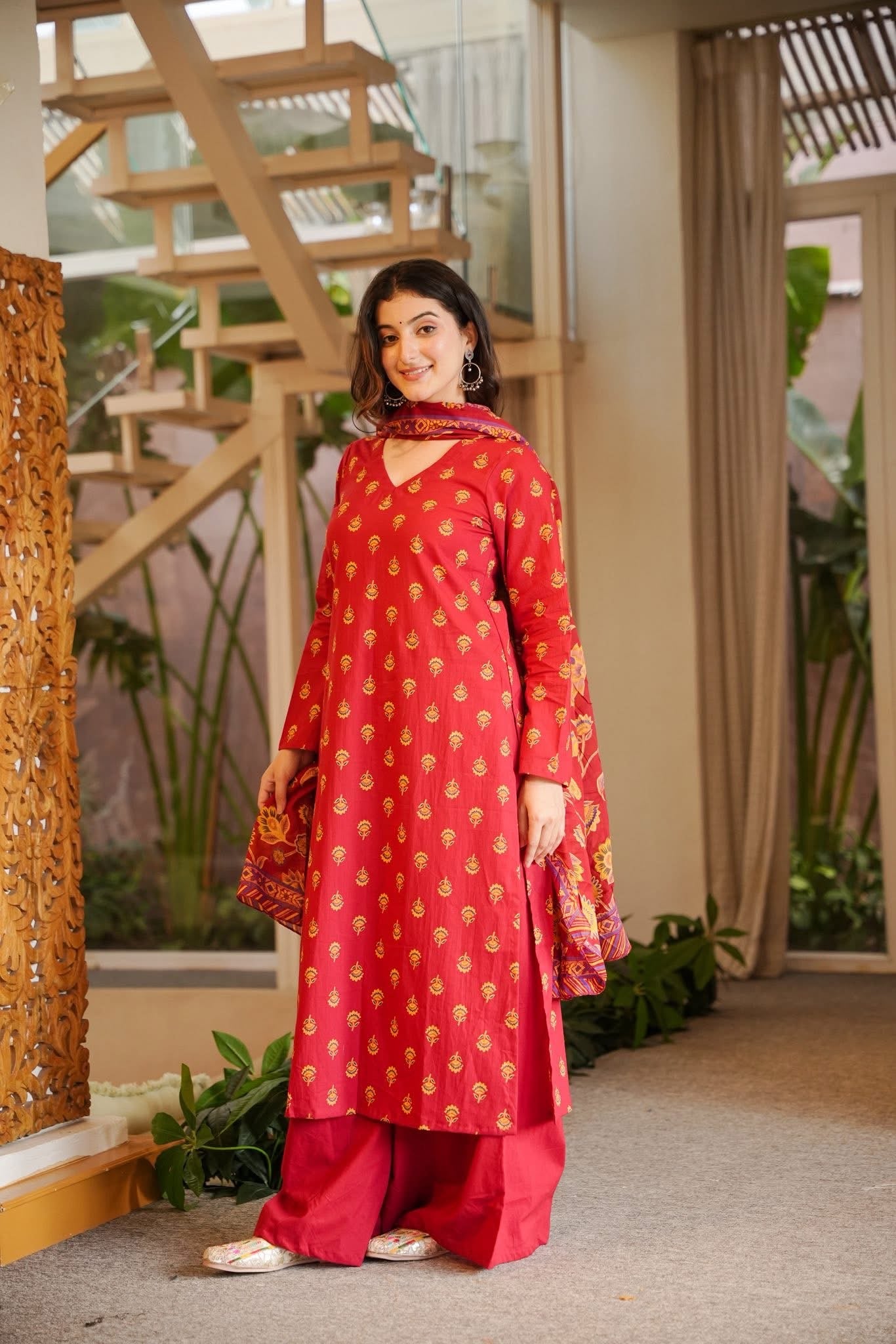 Farzana Red Cotton Kurta Set