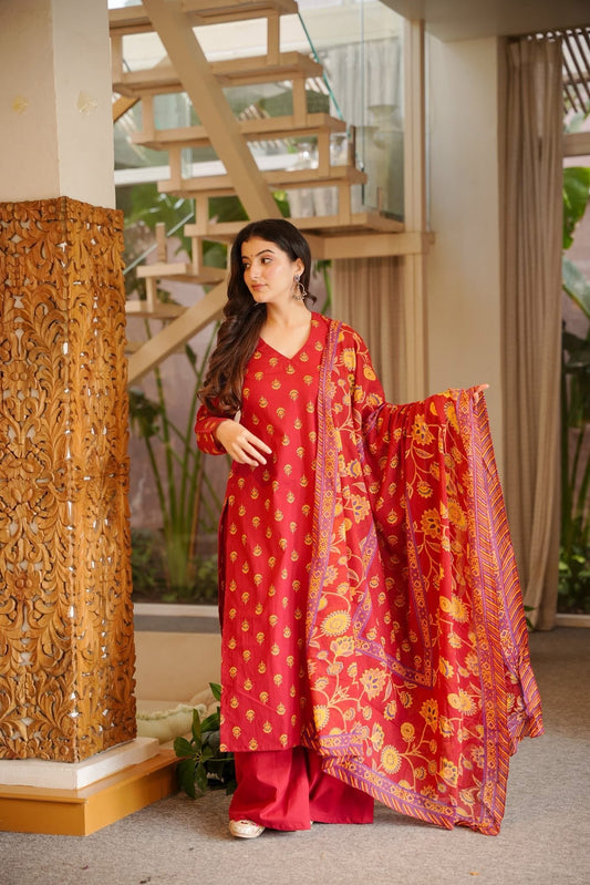 Farzana Red Cotton Kurta Set