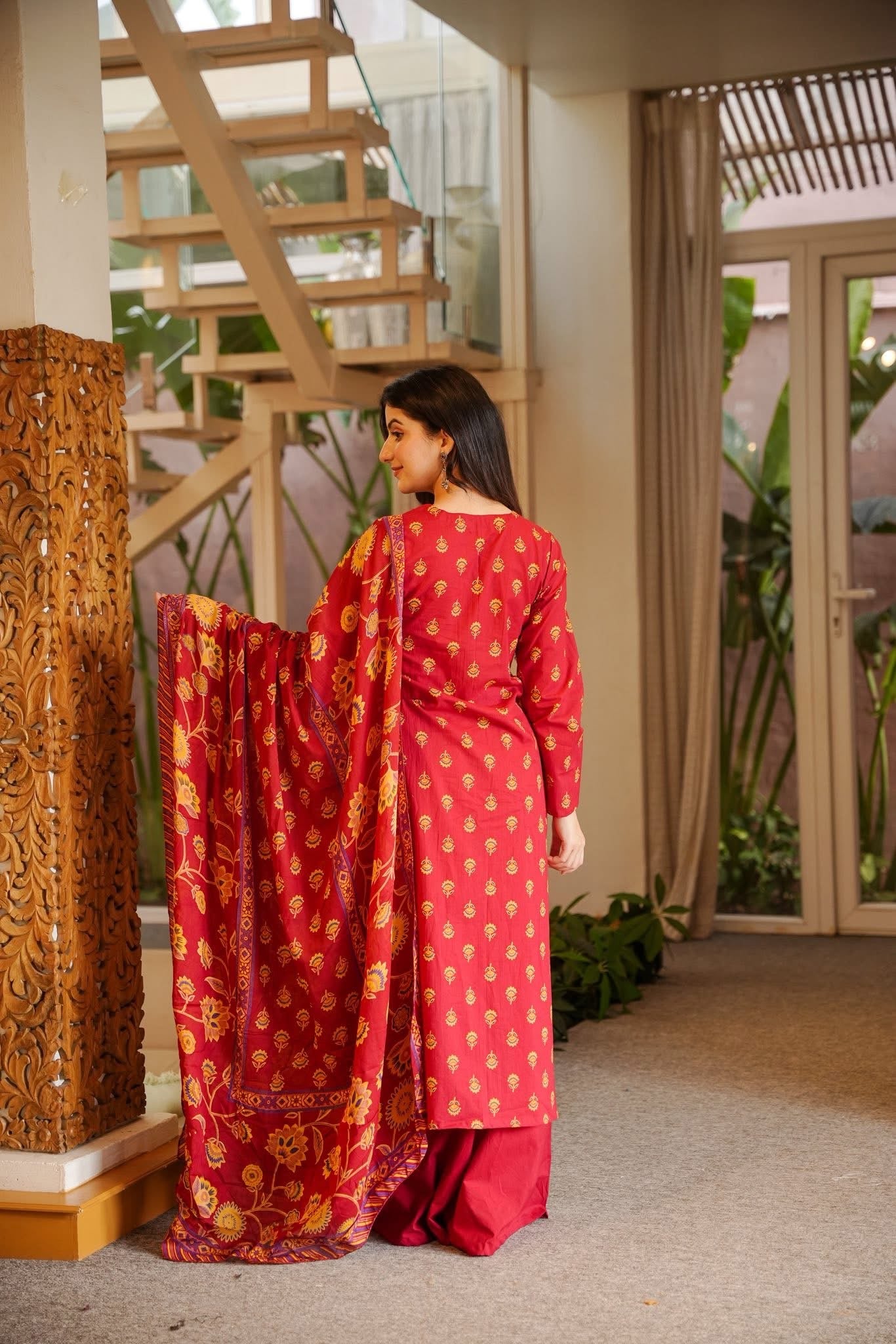 Farzana Red Cotton Kurta Set