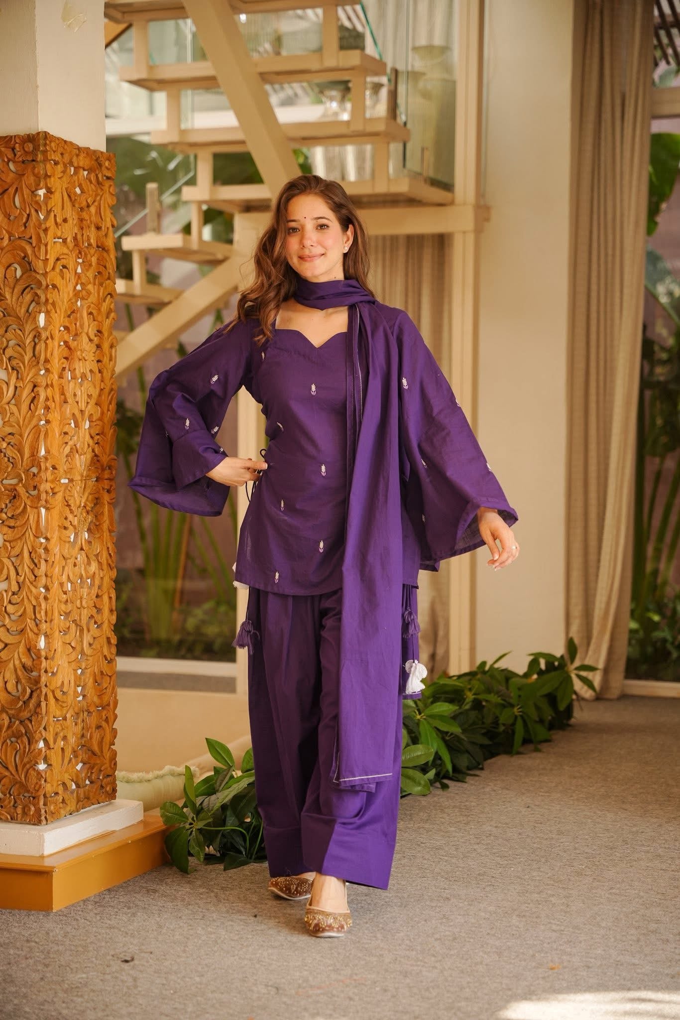 Arosh Purple Cotton Farshi Salwar Set