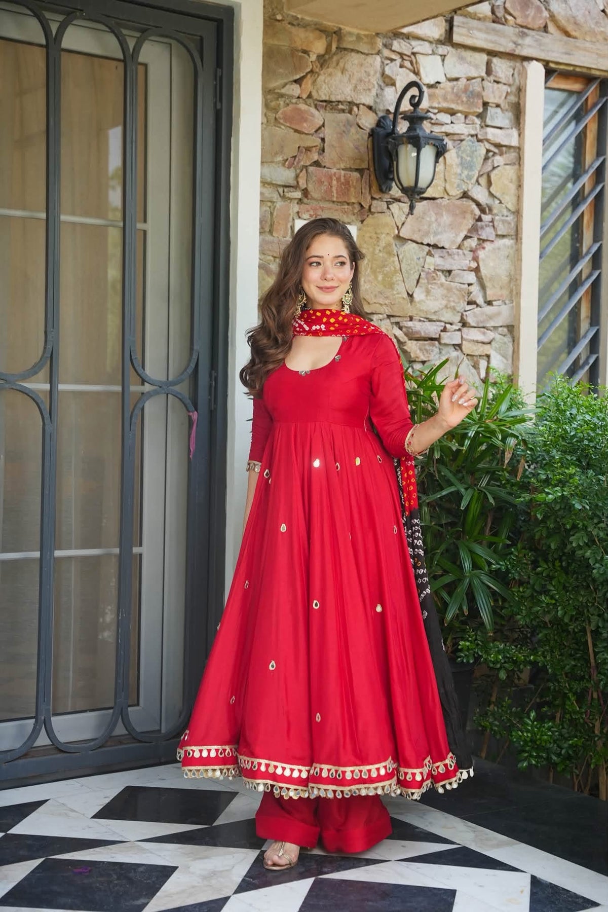 Kunda Red Anarkali Suit Set