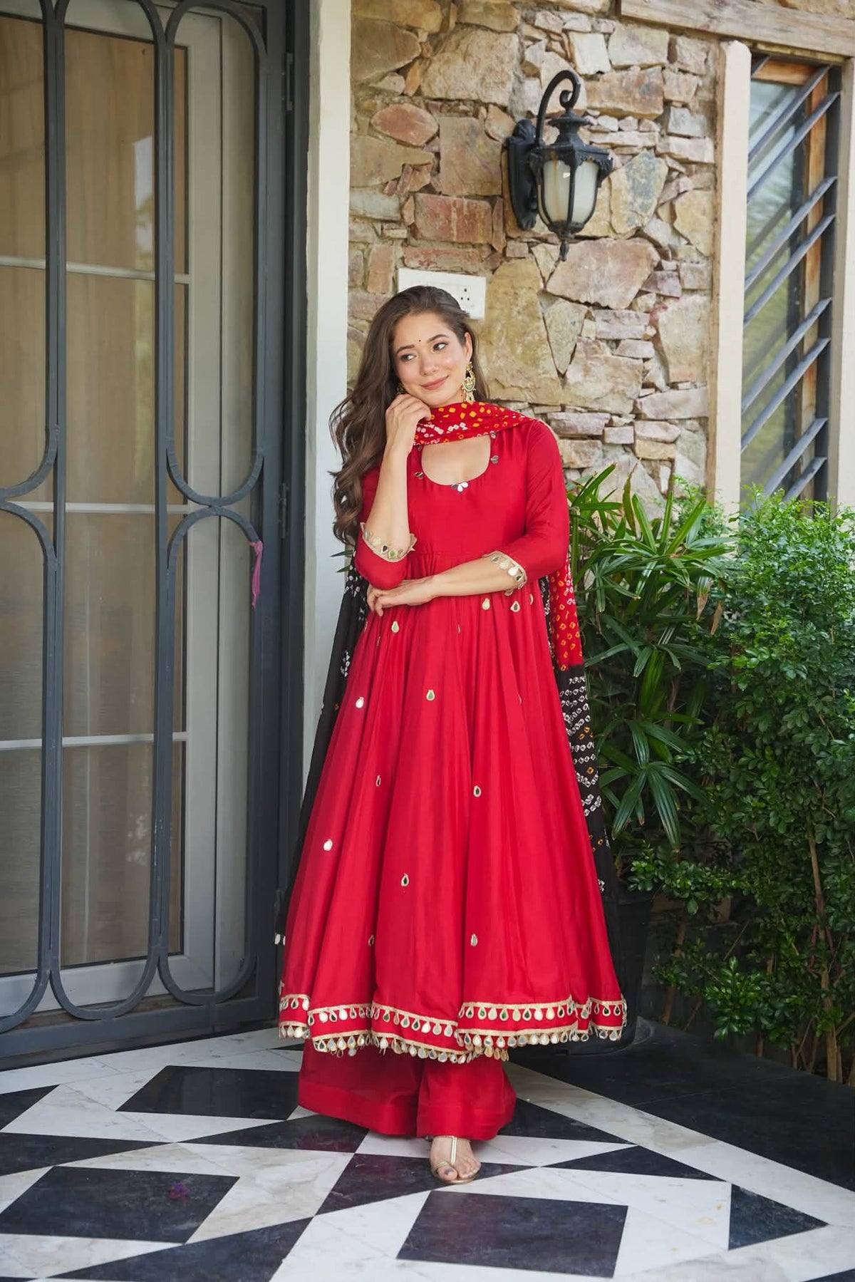 Kunda Red Anarkali Suit Set