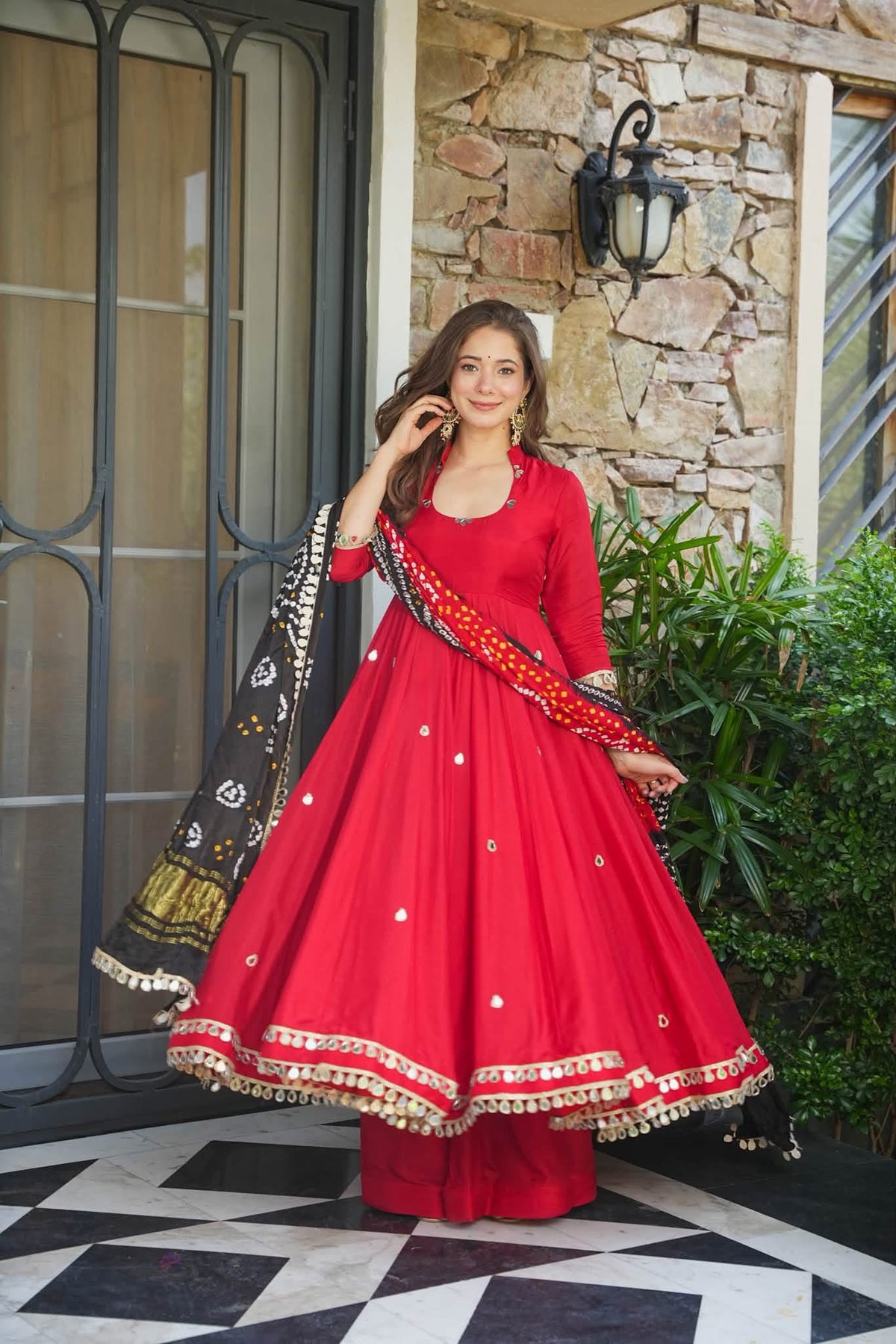 Kunda Red Anarkali Suit Set