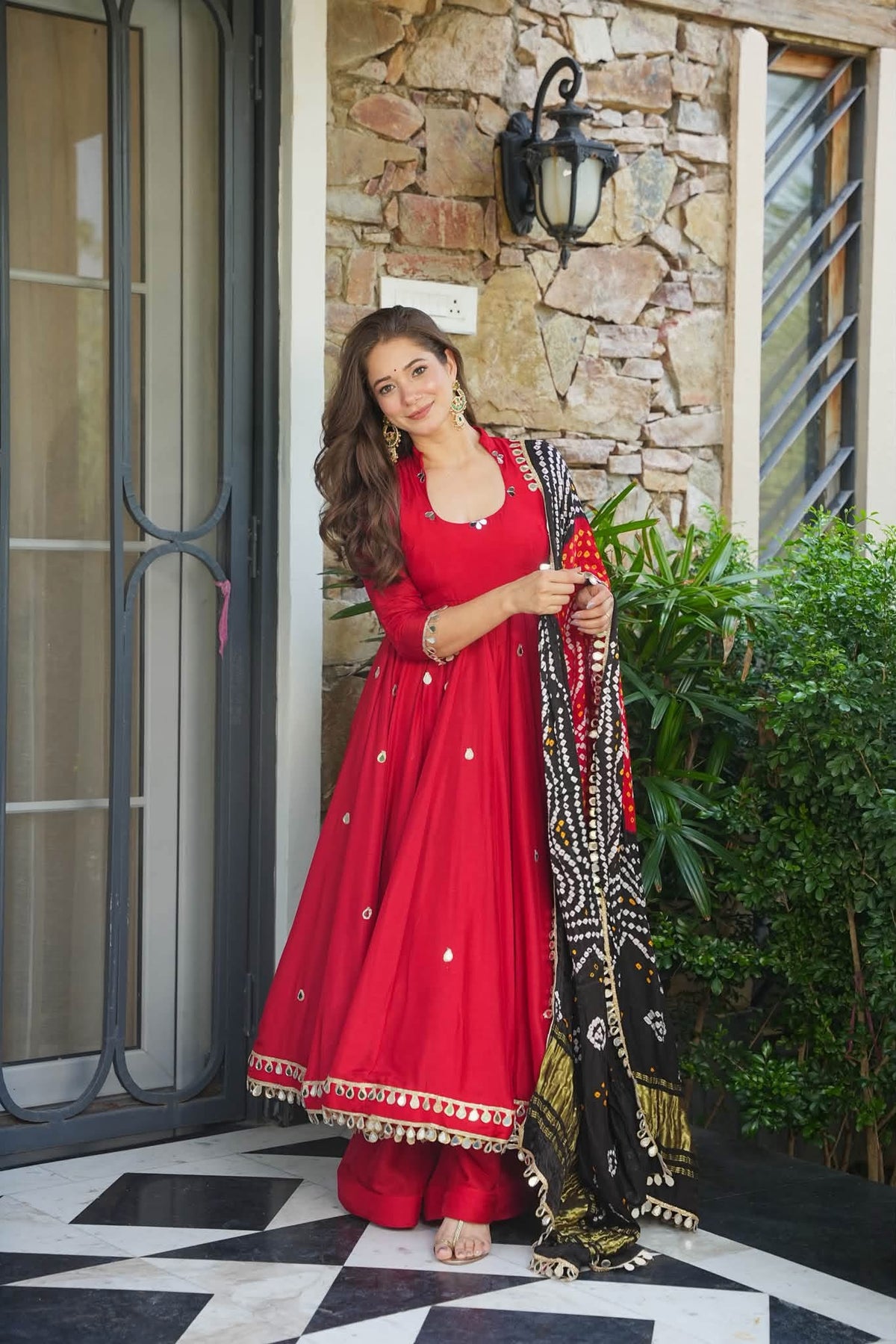 Kunda Red Anarkali Suit Set