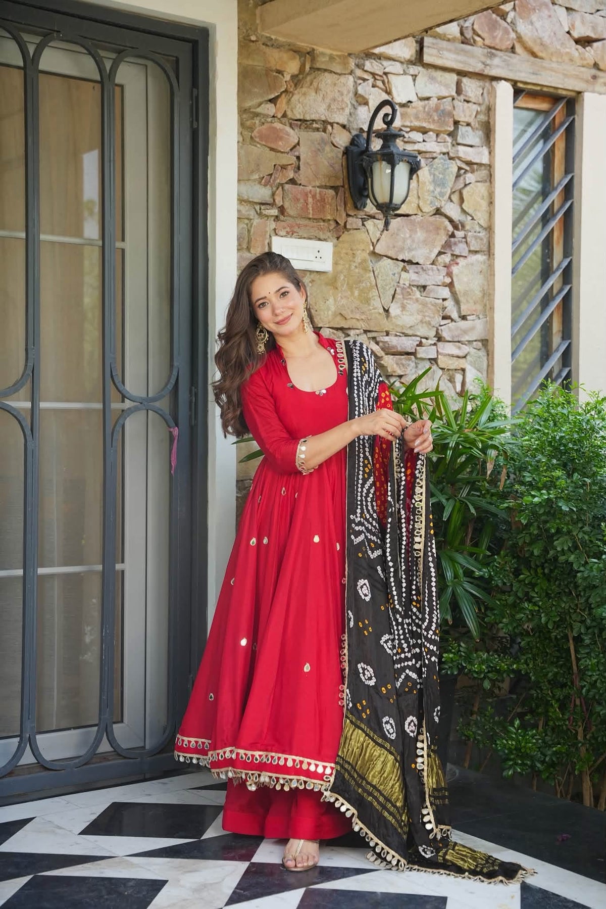 Kunda Red Anarkali Suit Set