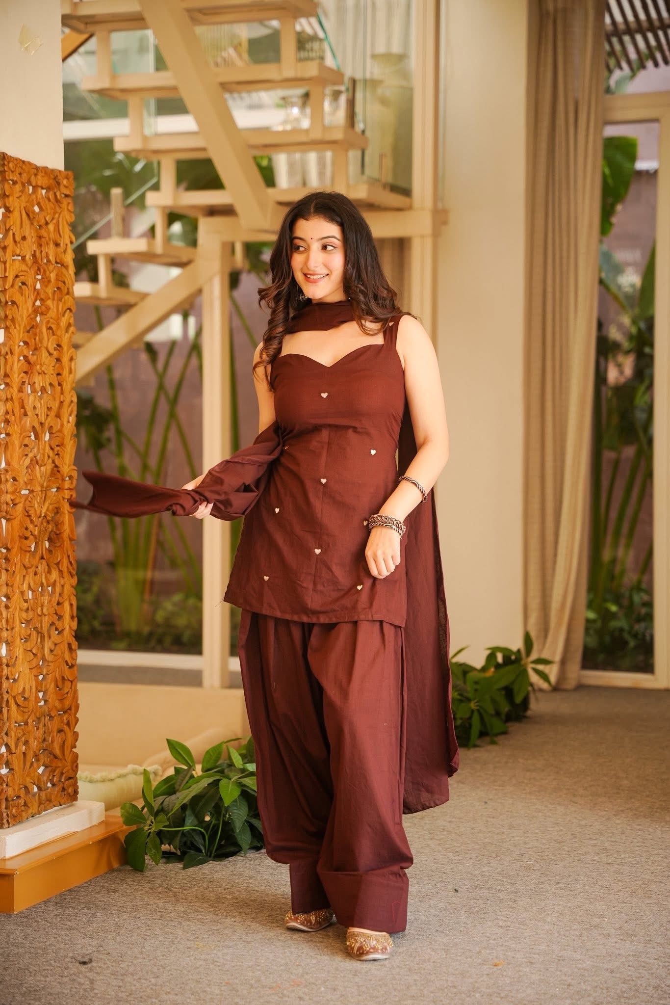 Vayrish Brown Cotton Farshi Salwar Set