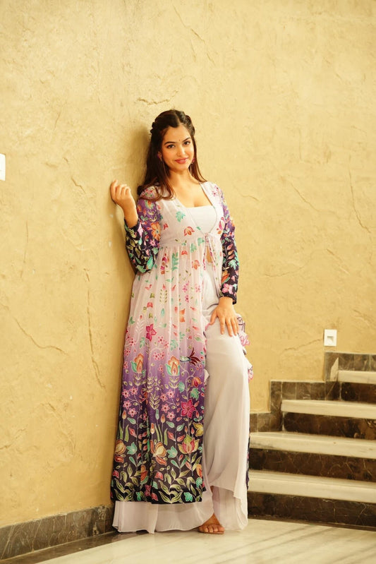 INDIRA CROP-TOP PALAZZO SHRUG SET