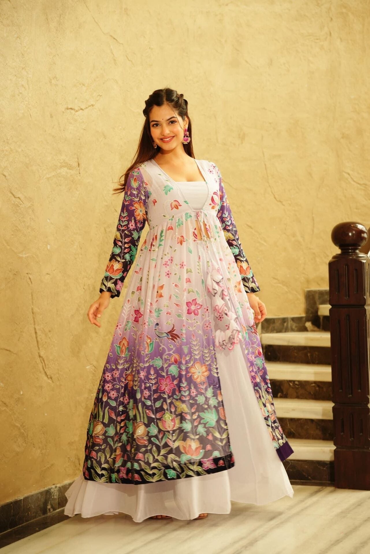 INDIRA CROP-TOP PALAZZO SHRUG SET