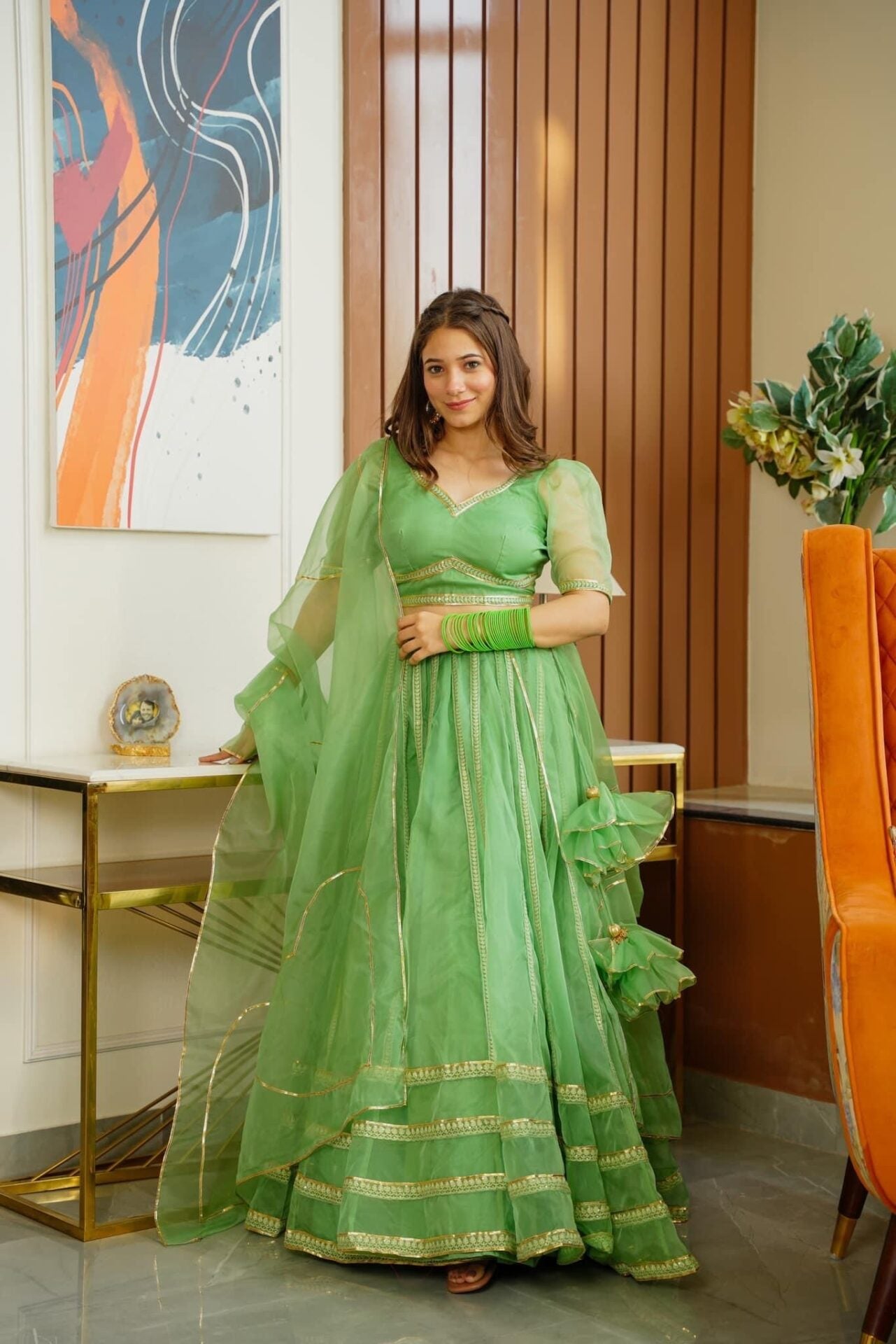 green nooraniyat organza lehenga choli set