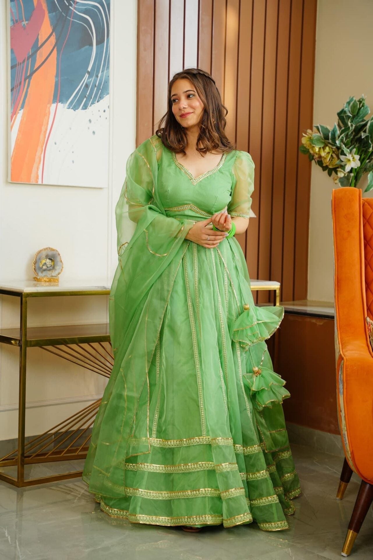 green nooraniyat organza lehenga choli set