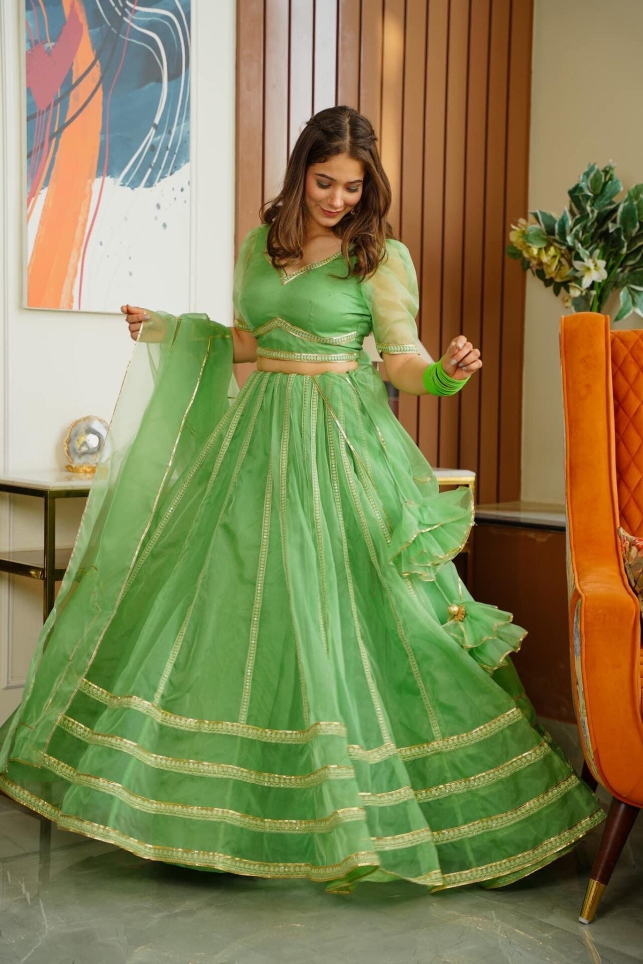 green nooraniyat organza lehenga choli set