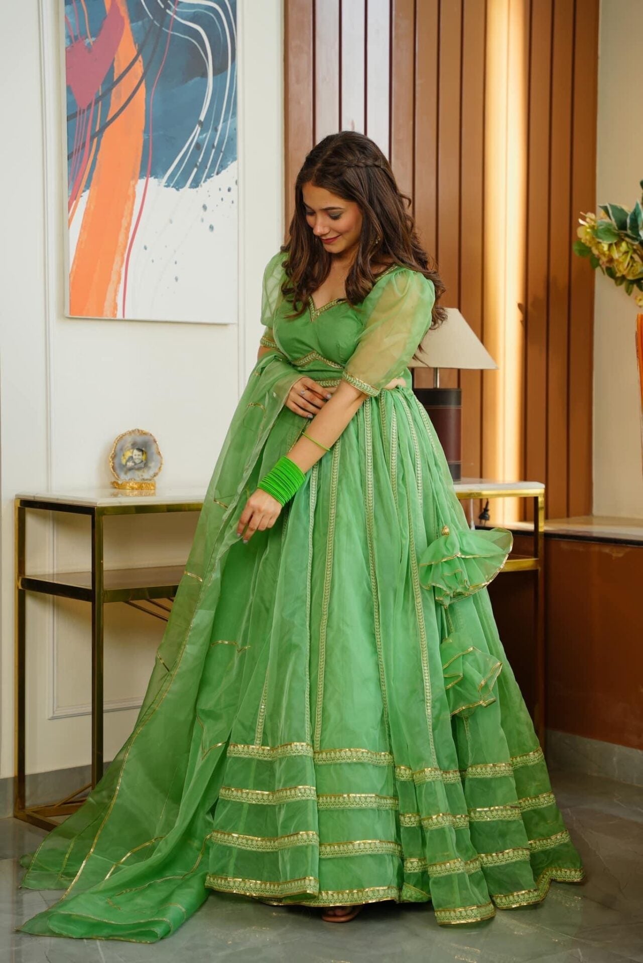 green nooraniyat organza lehenga choli set