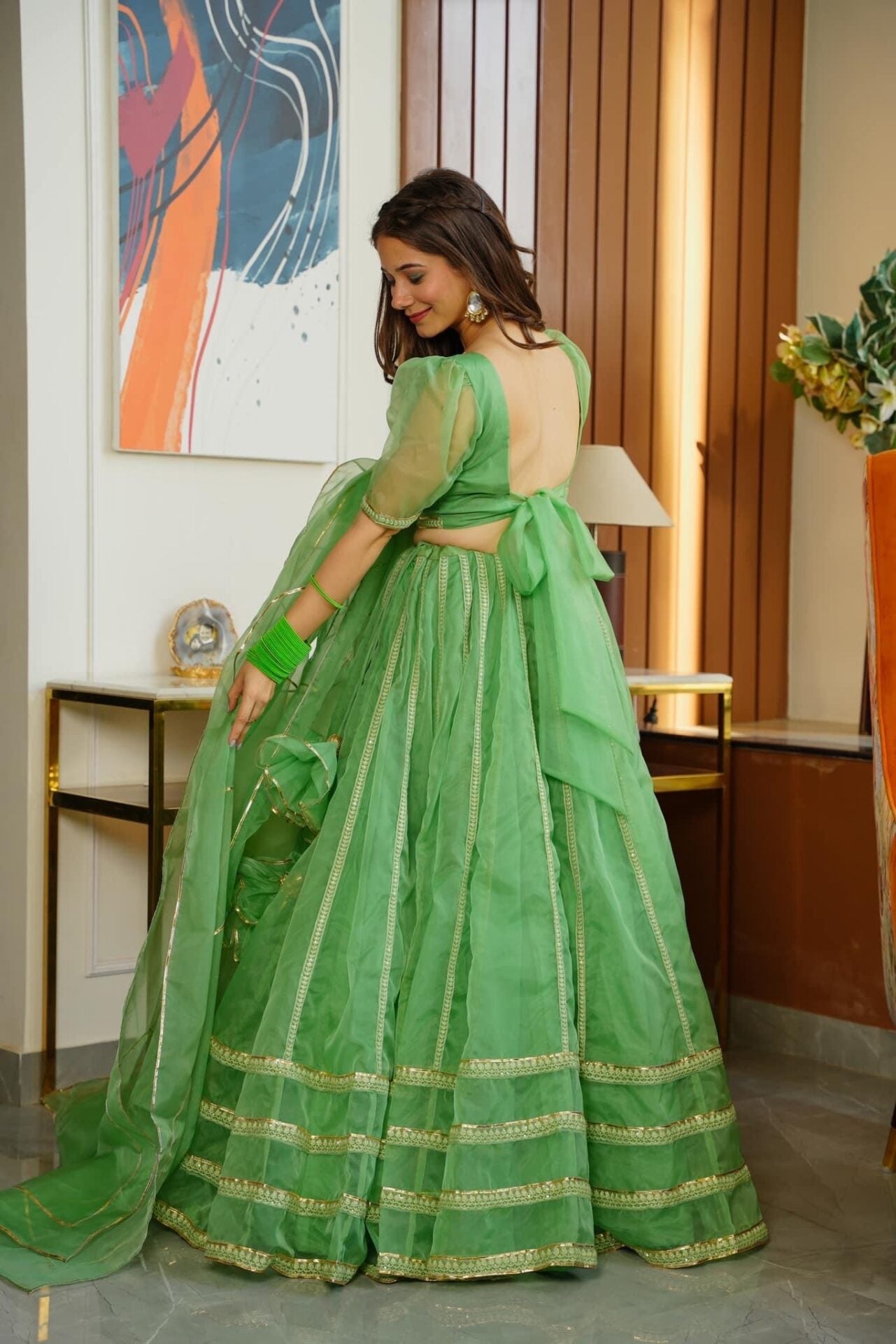 green nooraniyat organza lehenga choli set