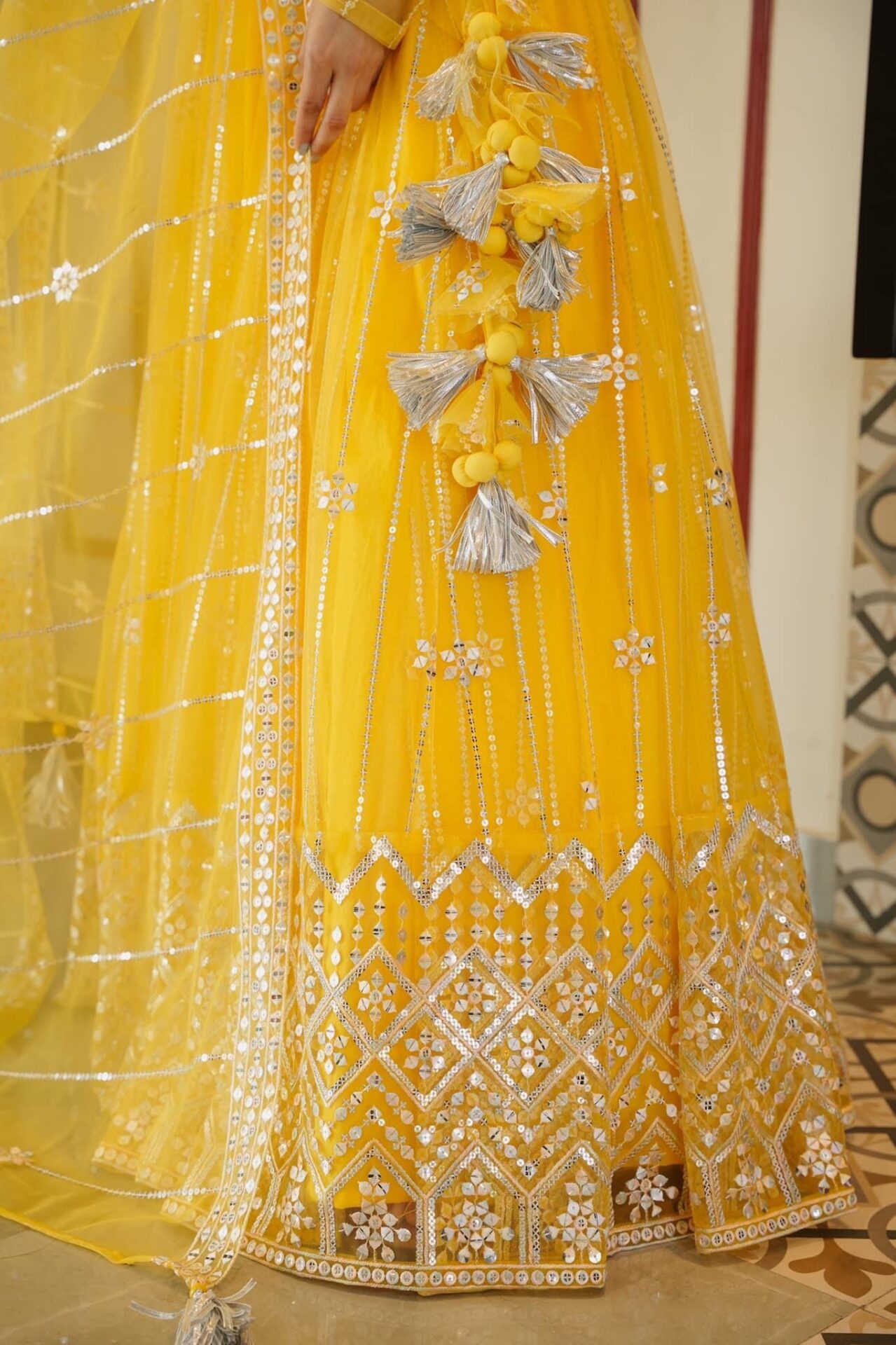 Aisha yellow net lehenga choli set