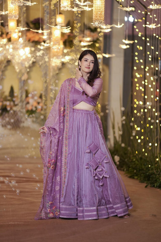 Inara purple organza lehenga set