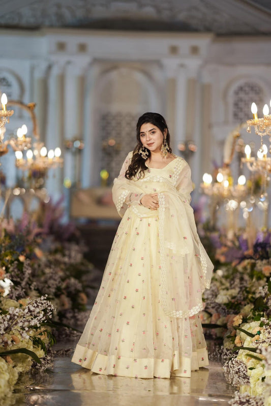 Meraki white organza lehenga set