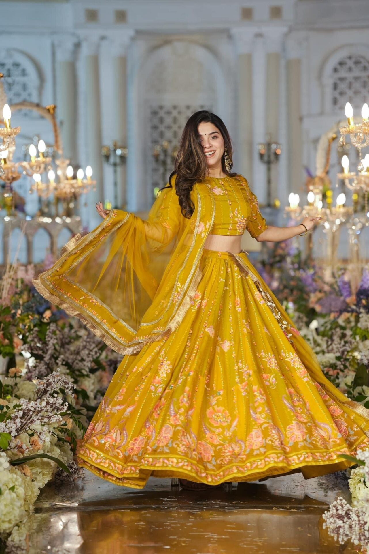 Twila mustard sunshine viscos organza lehenga