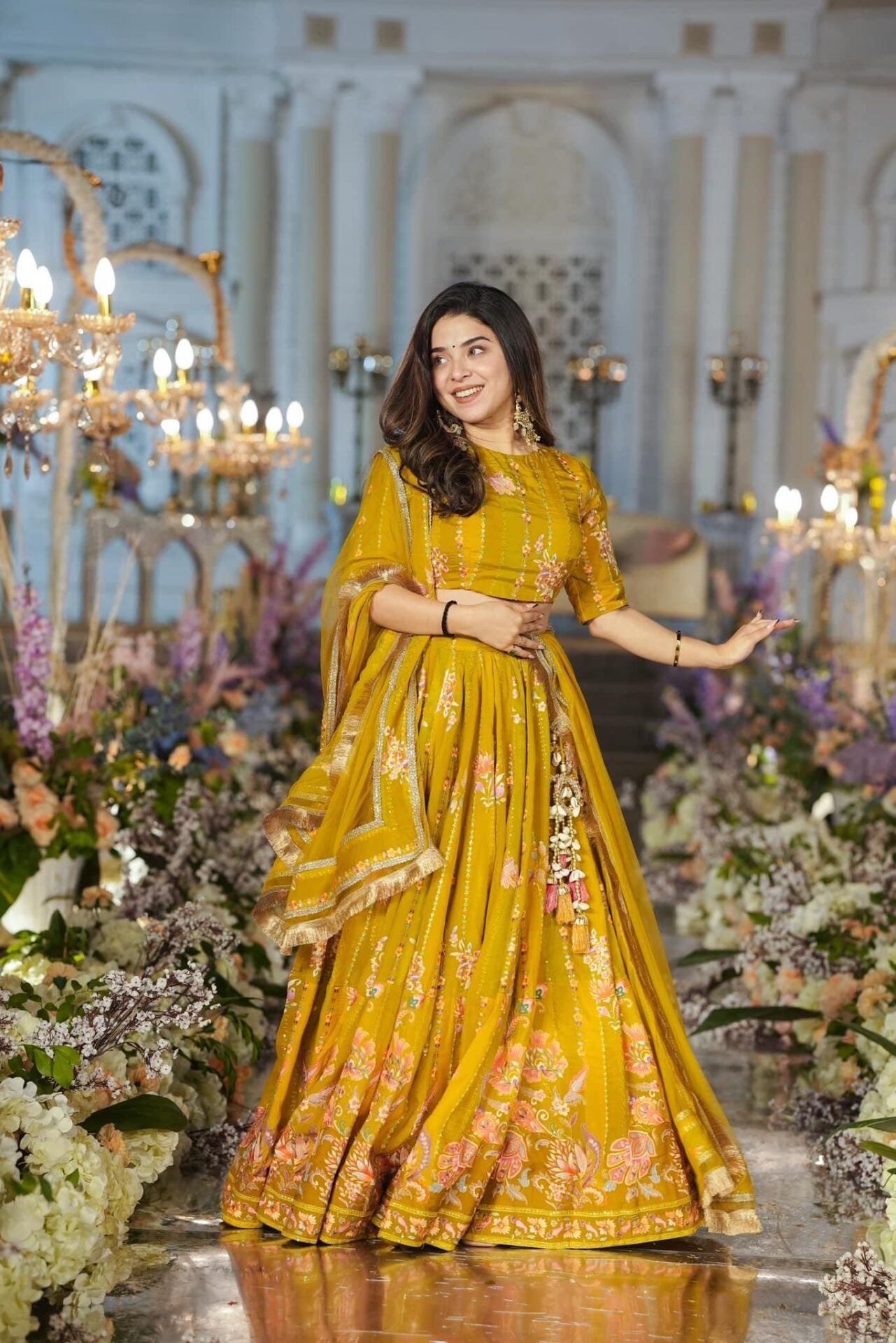 Twila mustard sunshine viscos organza lehenga