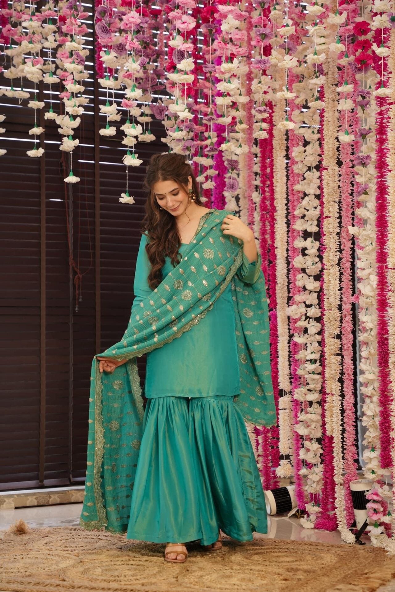 Gulnar green sharara set