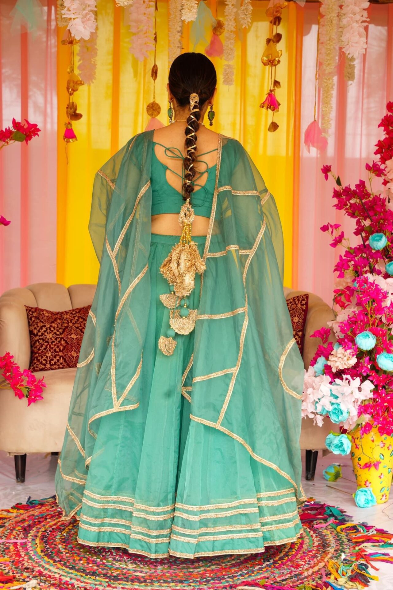 Sadhna green organza lehenga set