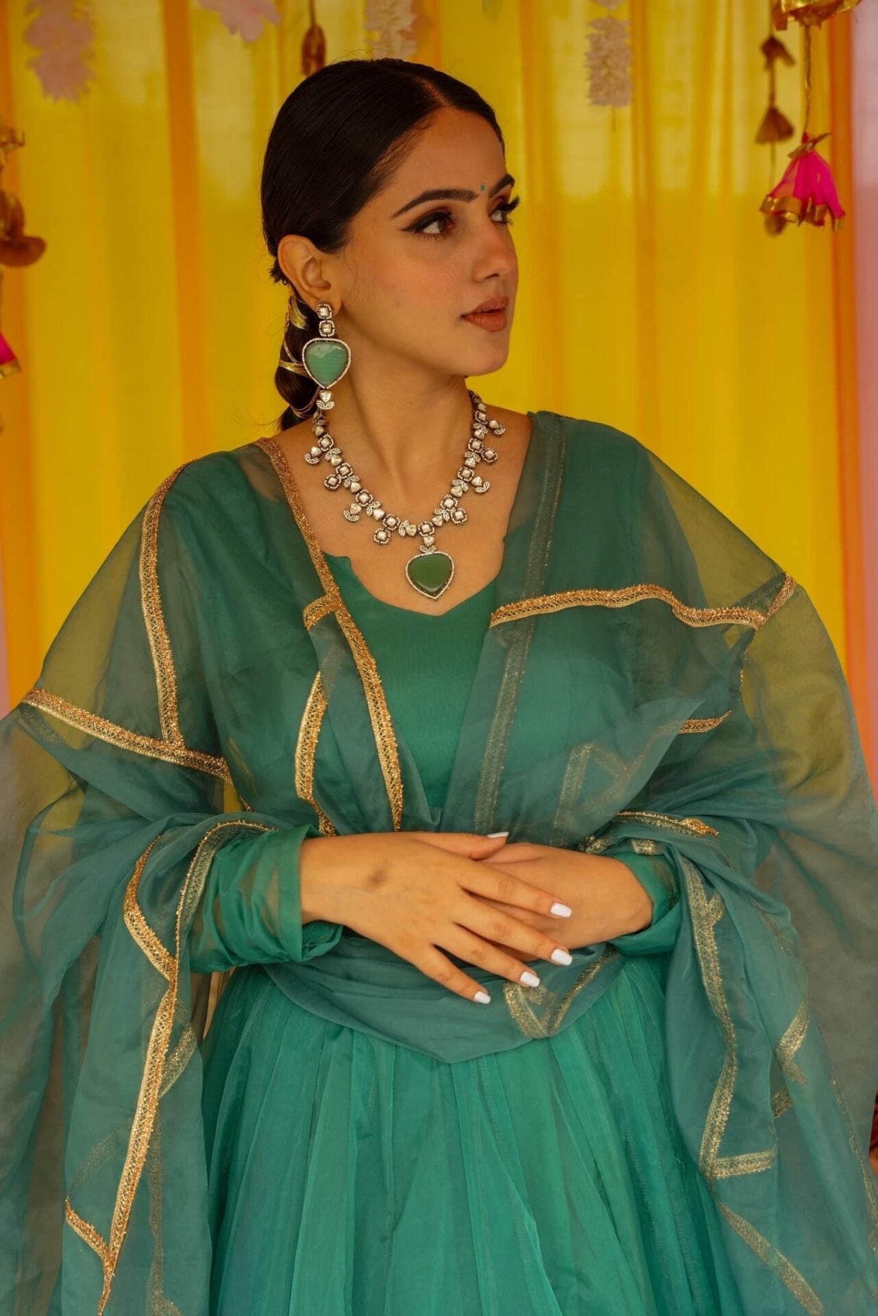 Sadhna green organza lehenga set