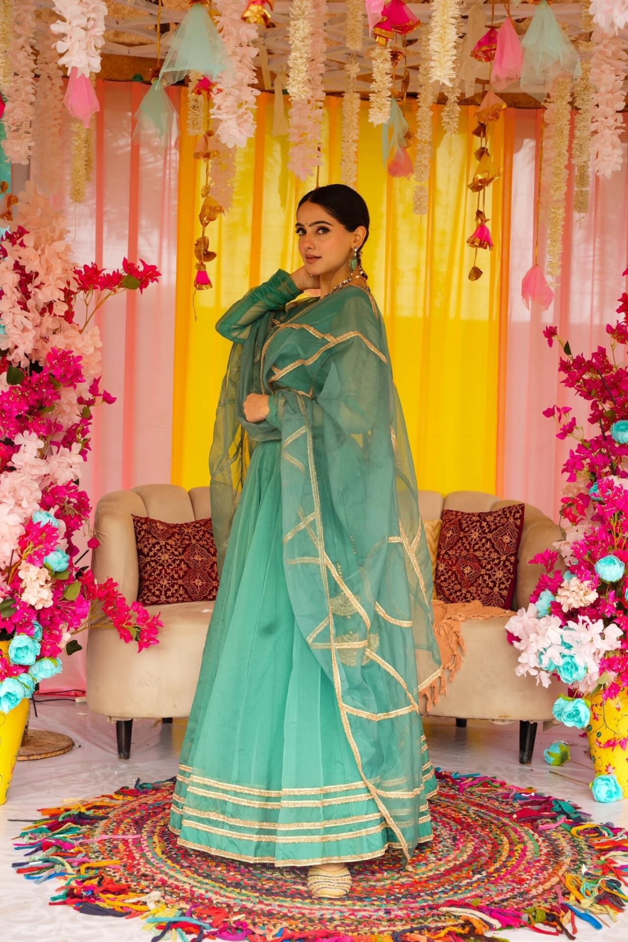 Sadhna green organza lehenga set