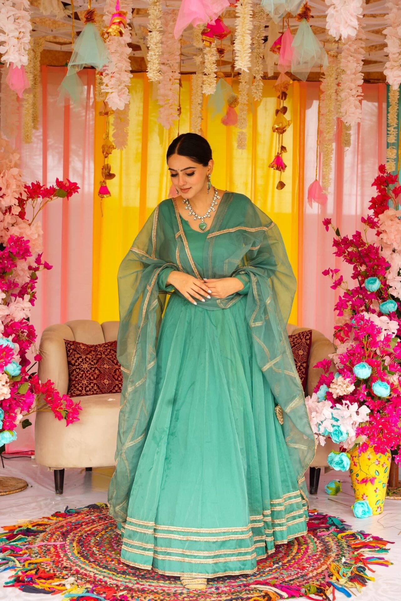 Sadhna green organza lehenga set