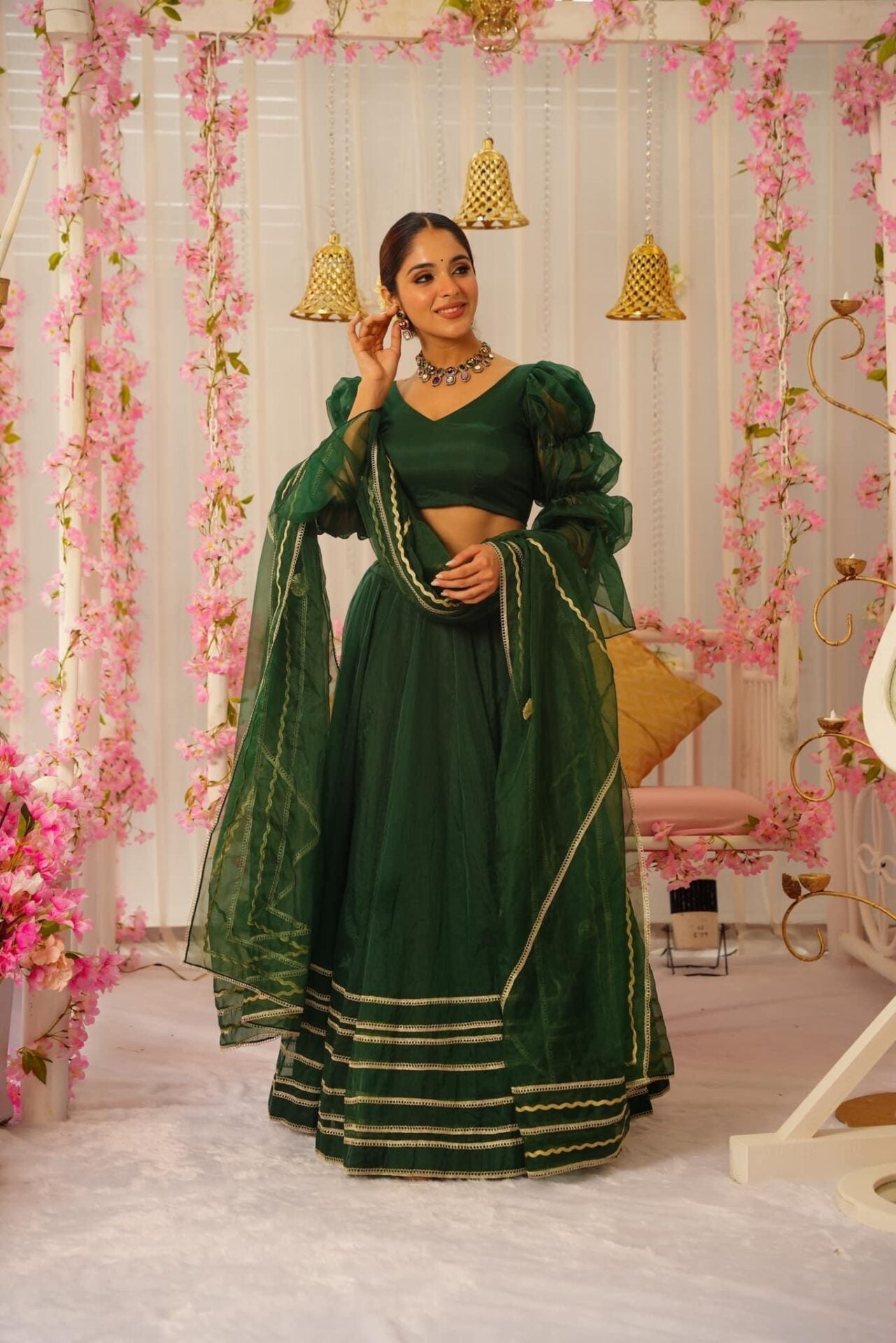 Royal green organza lehenga set