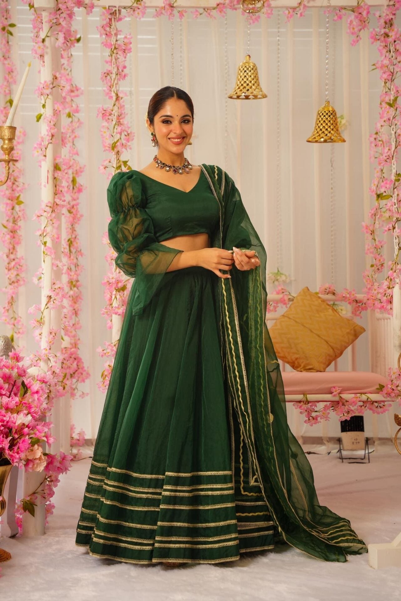 Royal green organza lehenga set