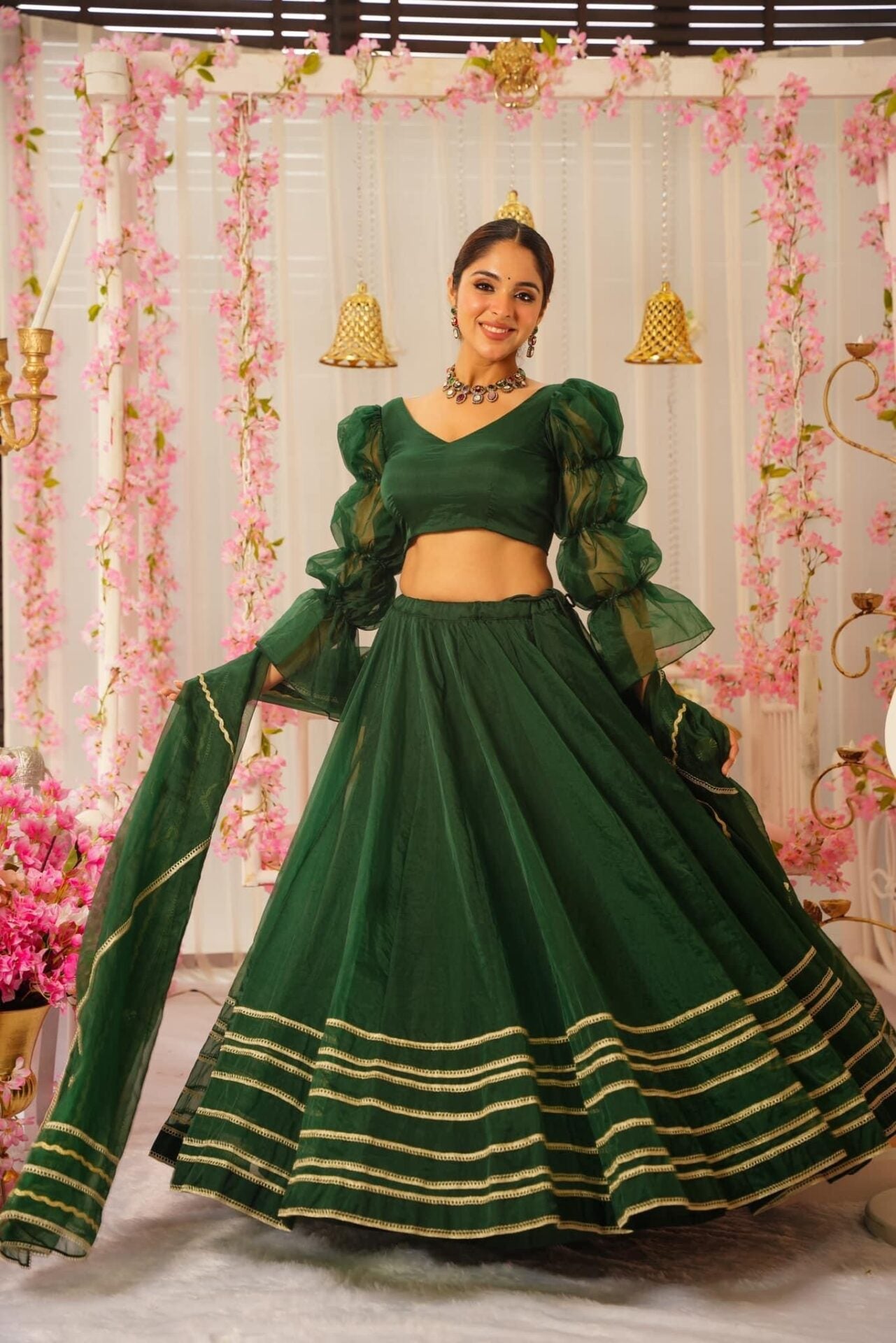 Royal green organza lehenga set