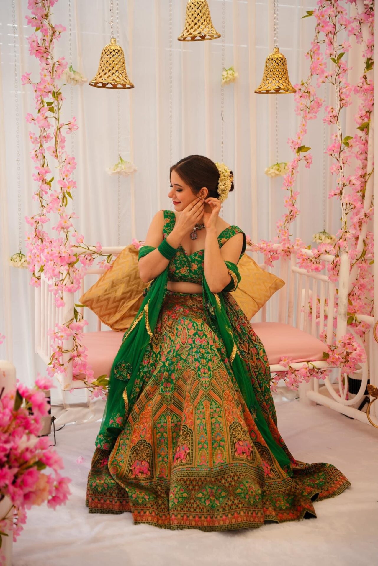 Peacock green silk lehenga set