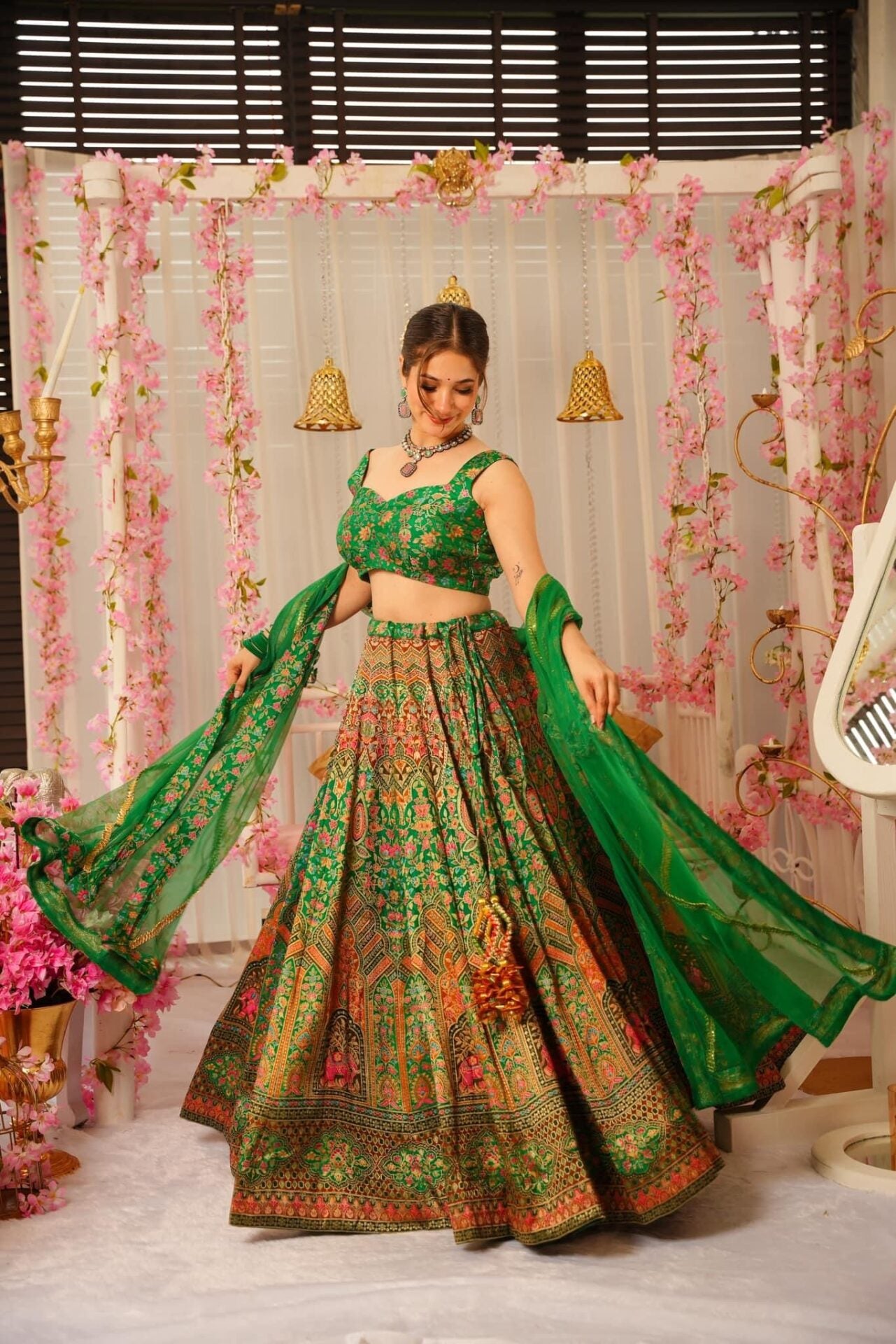 Peacock green silk lehenga set