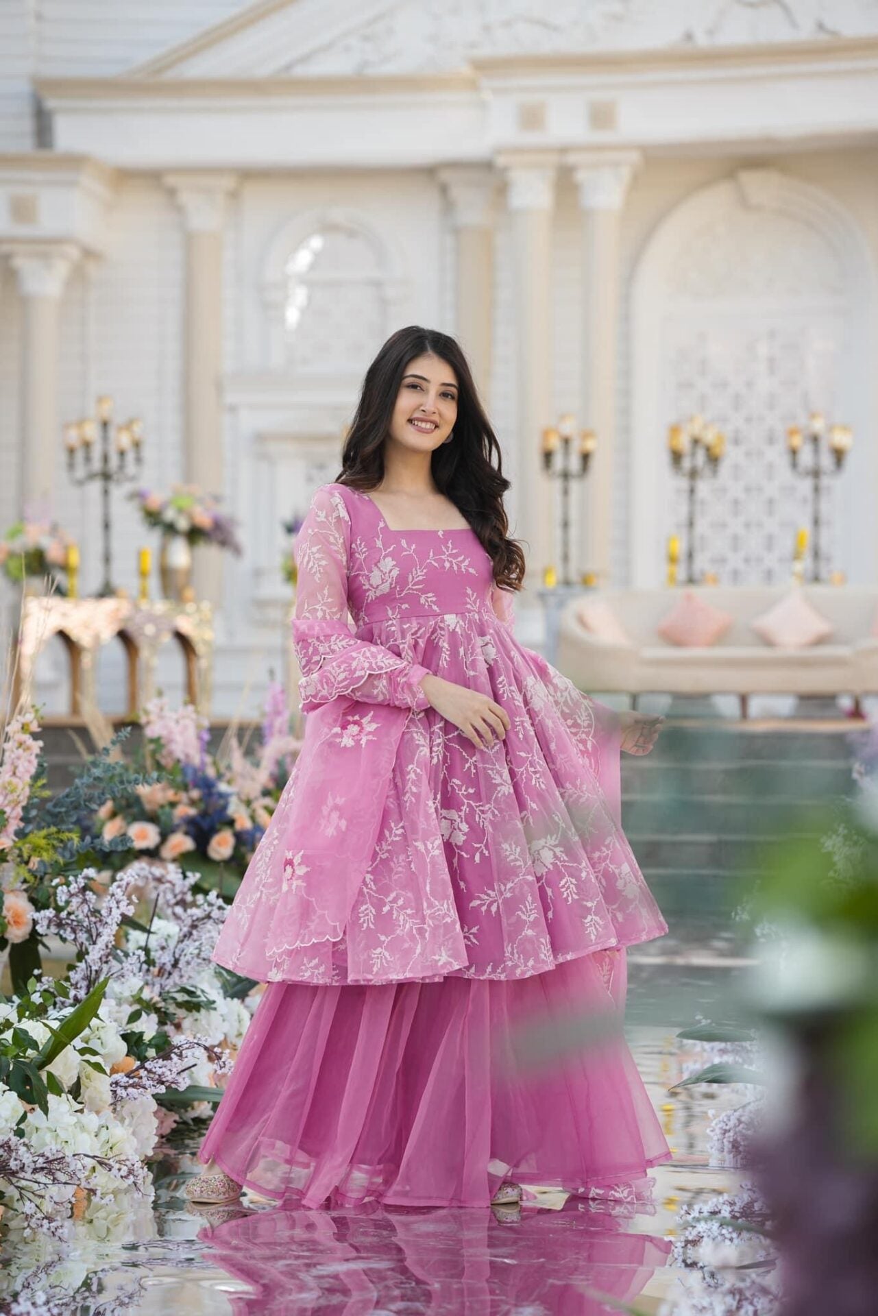 Parvati pink organza palazzo set