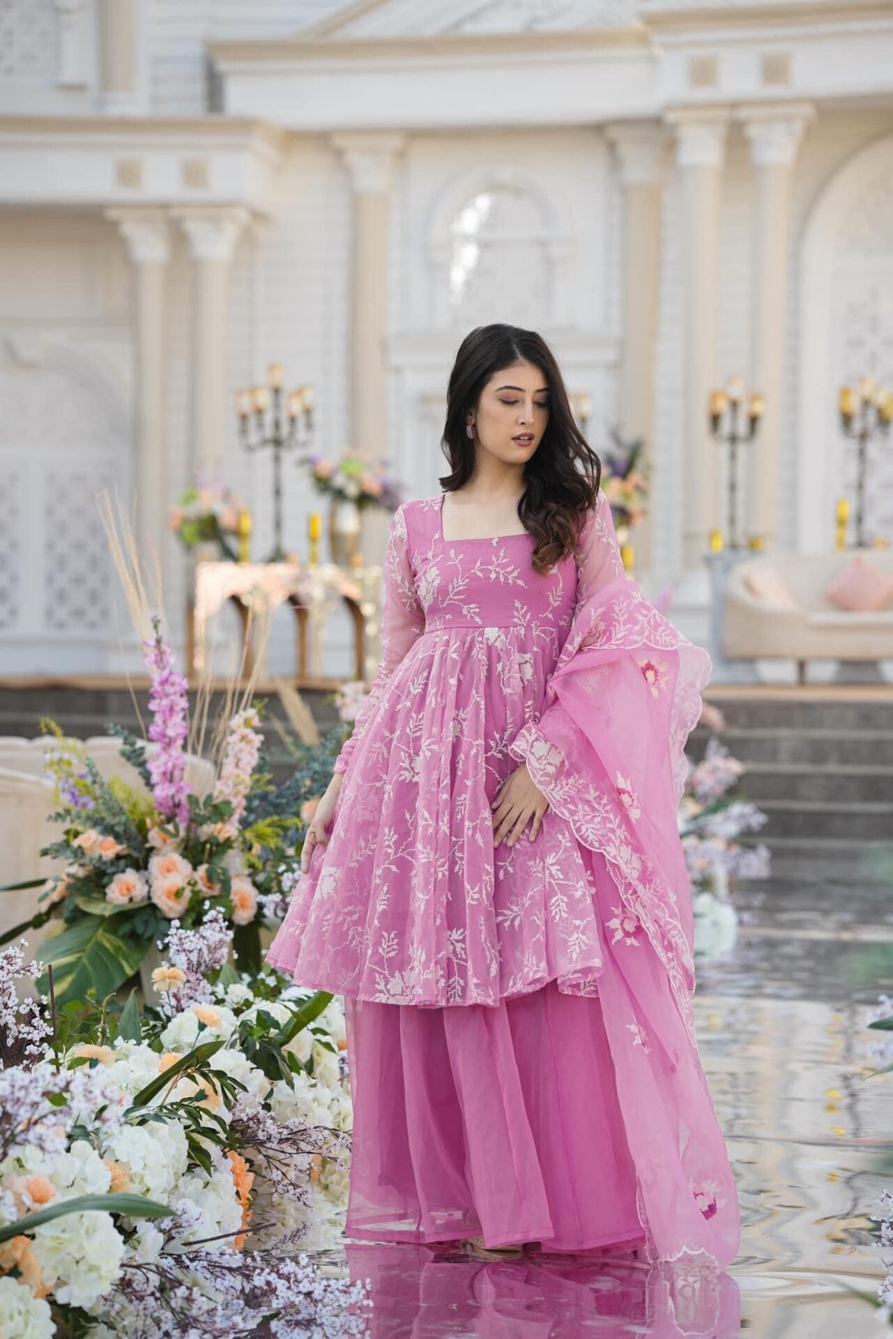 Parvati pink organza palazzo set