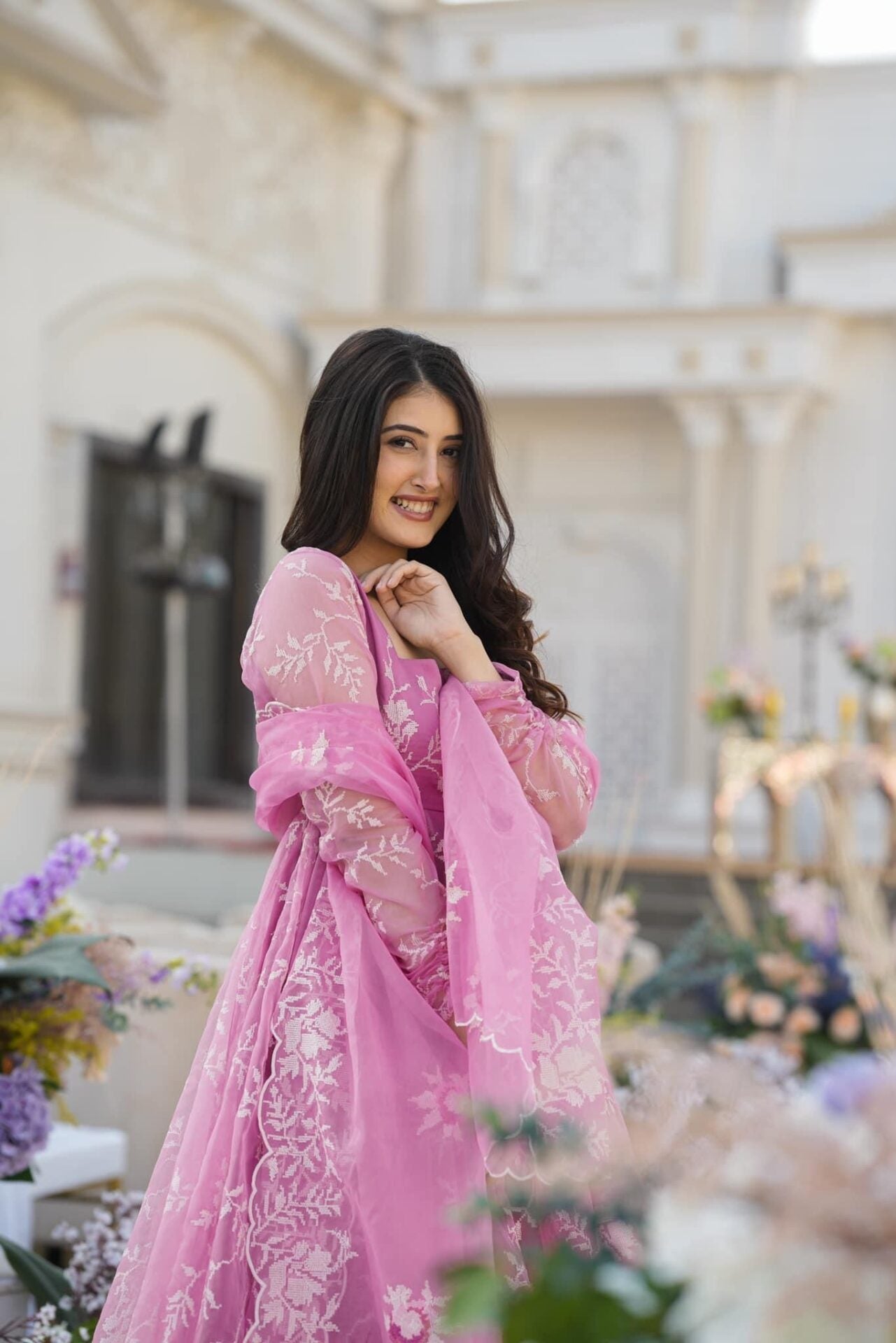 Parvati pink organza palazzo set