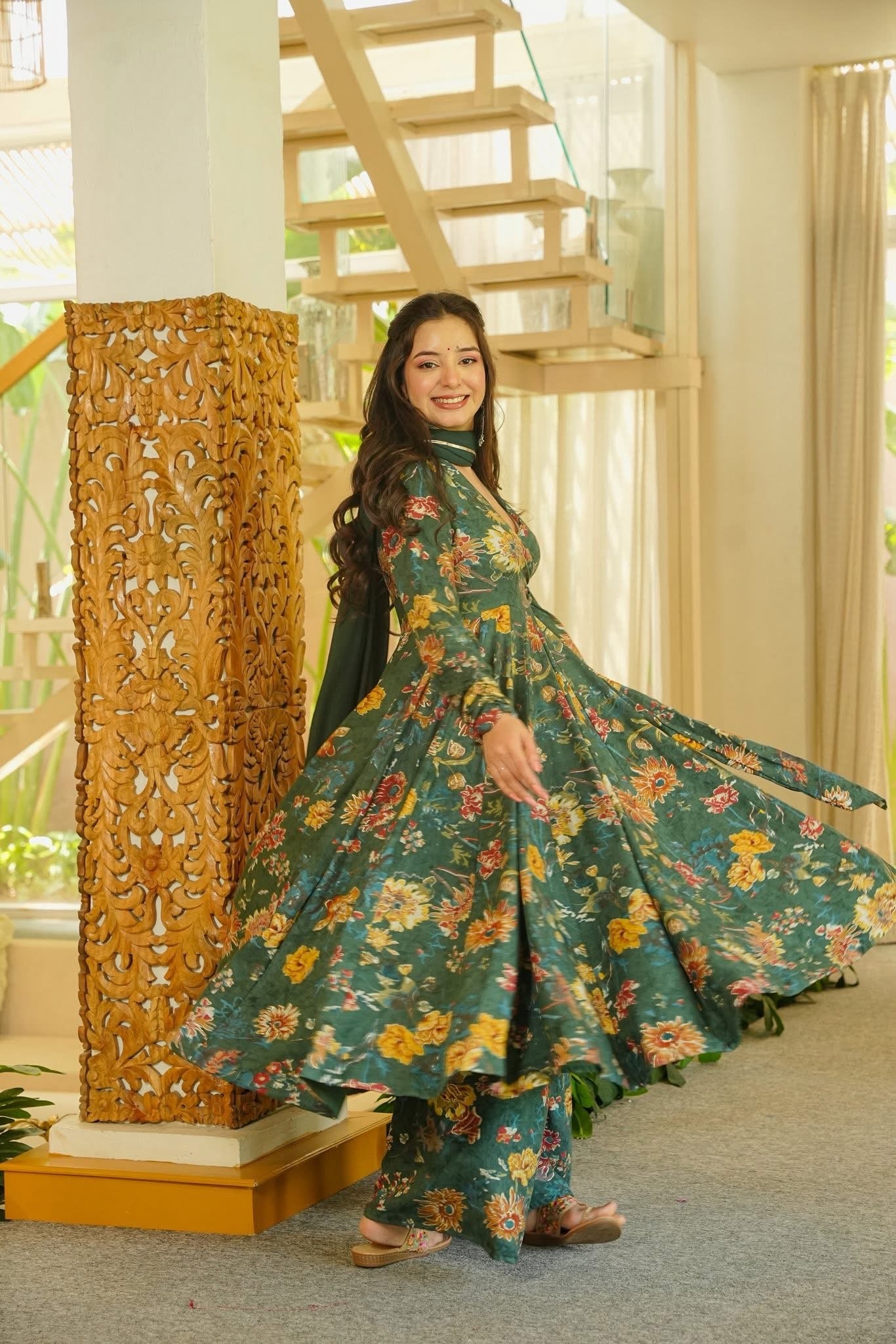 Areeza Floral Angrakha Anarkali Suit Set
