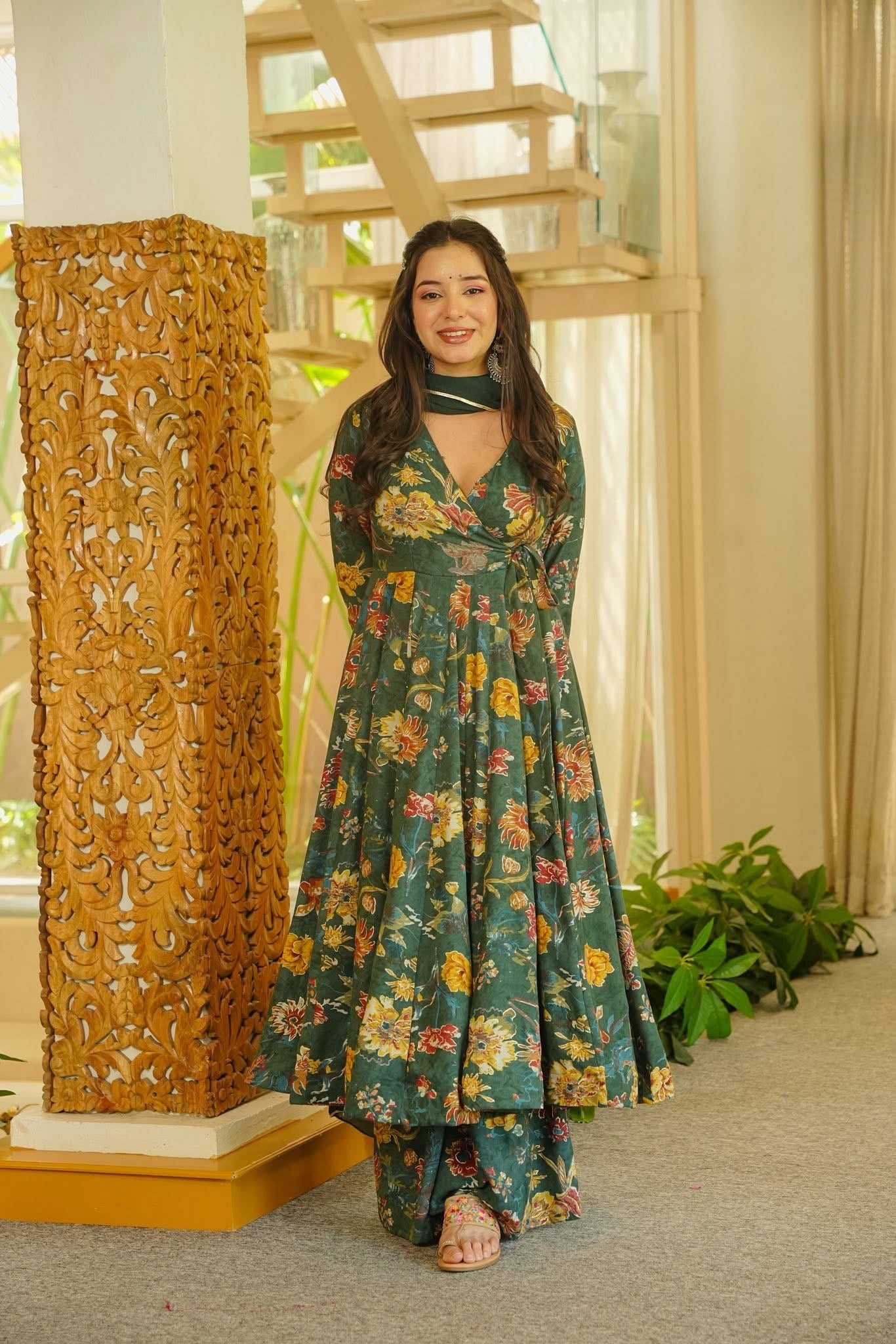 Areeza Floral Angrakha Anarkali Suit Set