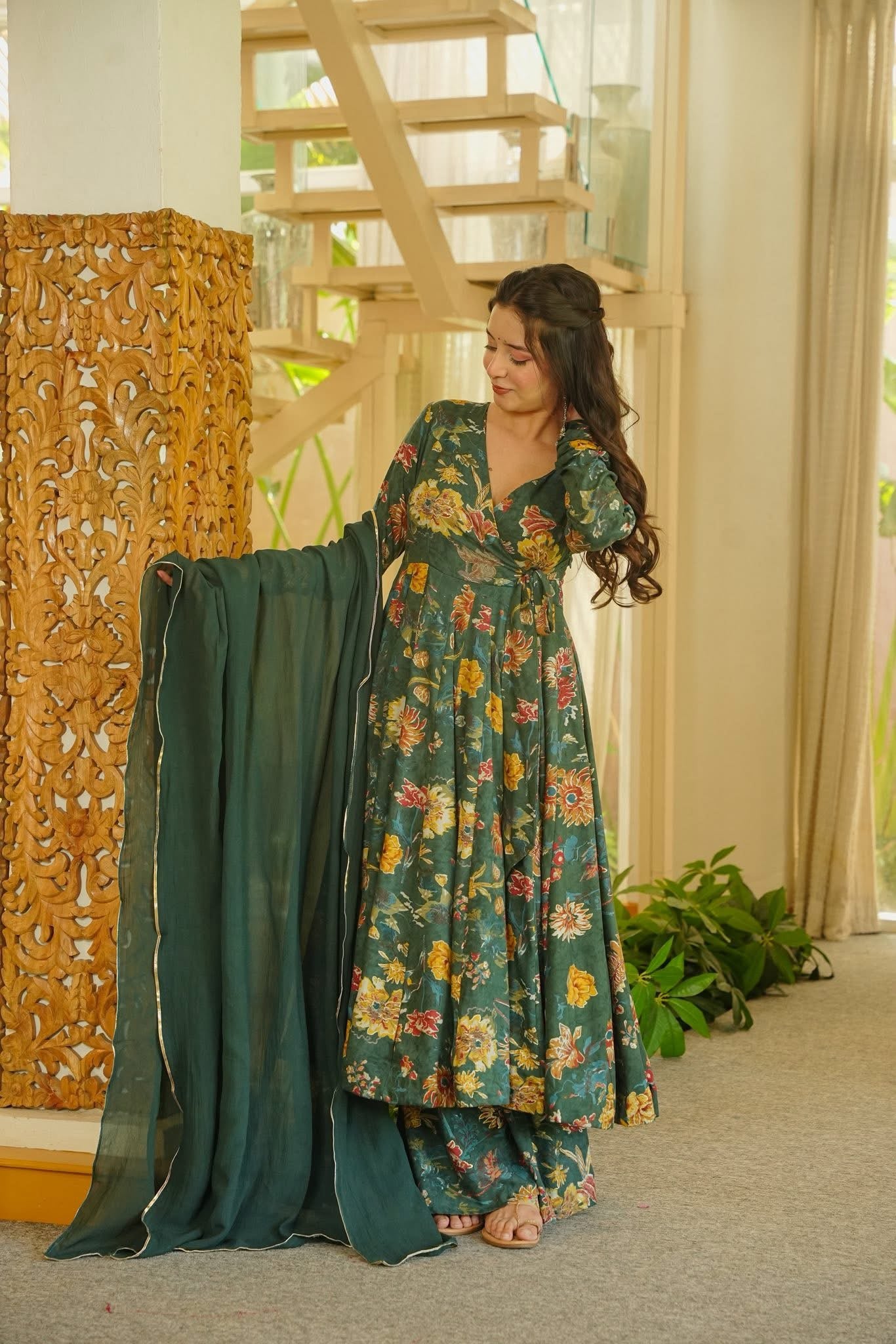 Areeza Floral Angrakha Anarkali Suit Set