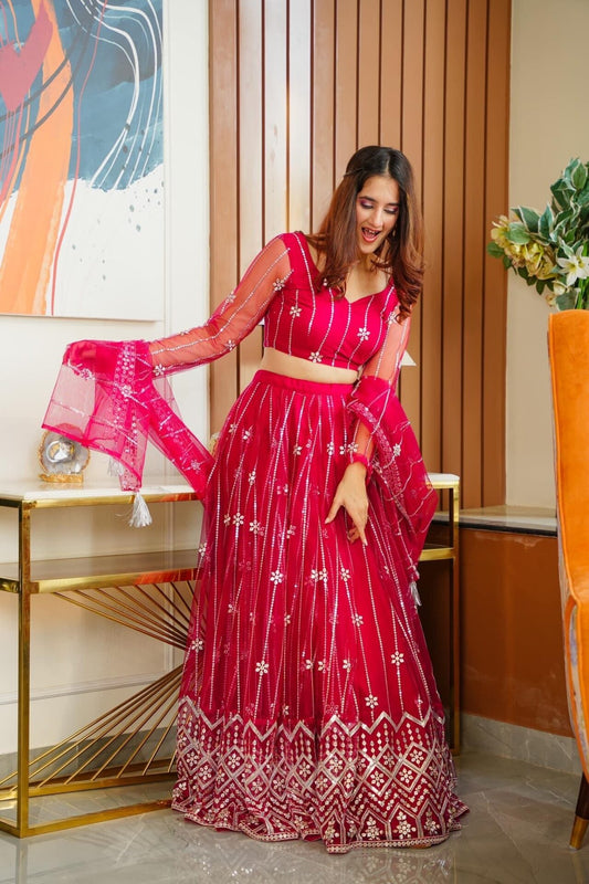 parisha pink net lehenga choli set