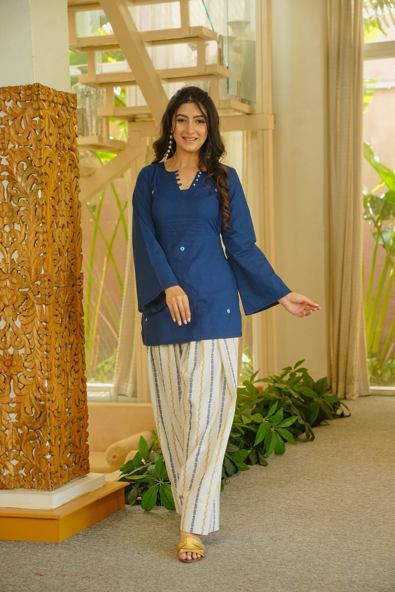 Binaya Blue Evil Eye Embroidered Farshi Salwar Set