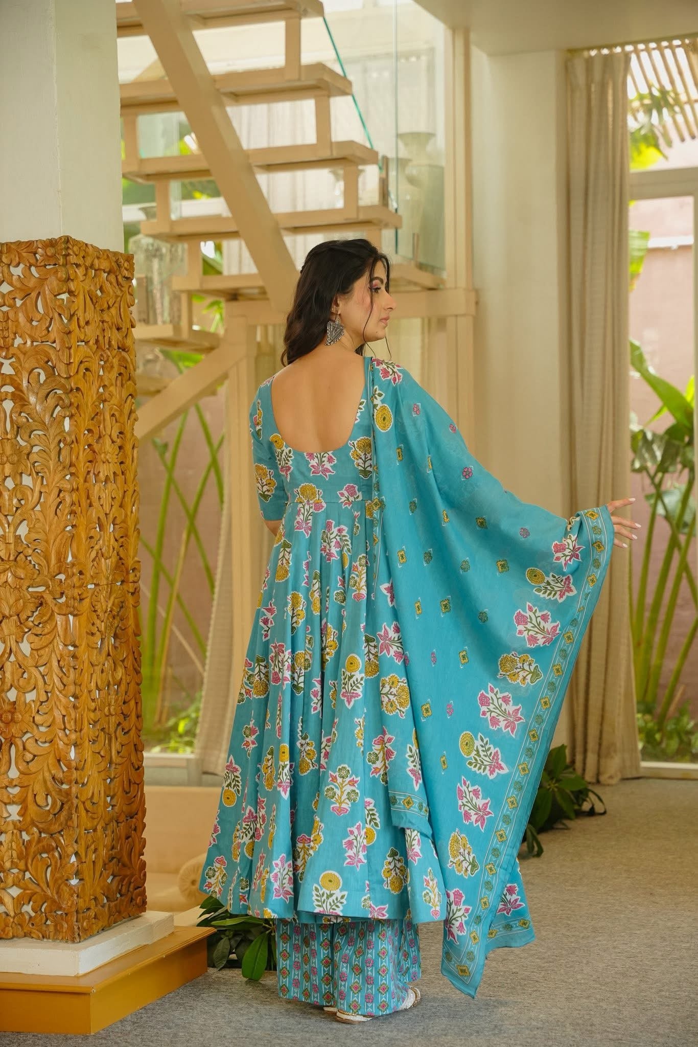 Netrika Floral Cotton Anarkali Suit Set