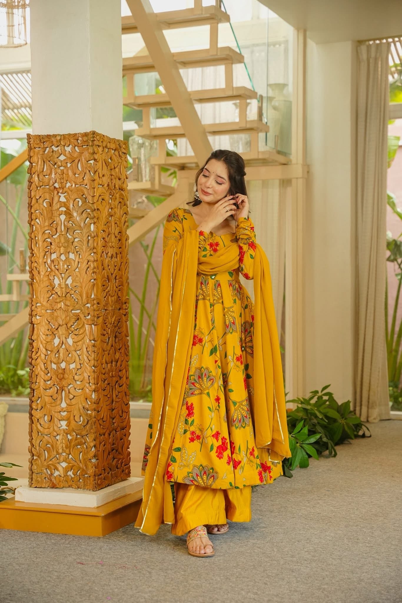 Ikshita Mustard Anarkali Suit Set