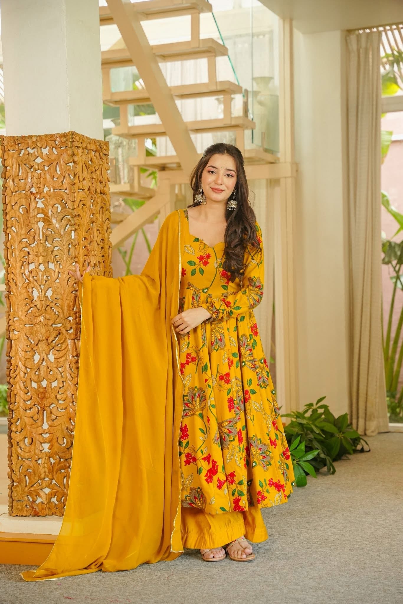 Ikshita Mustard Anarkali Suit Set