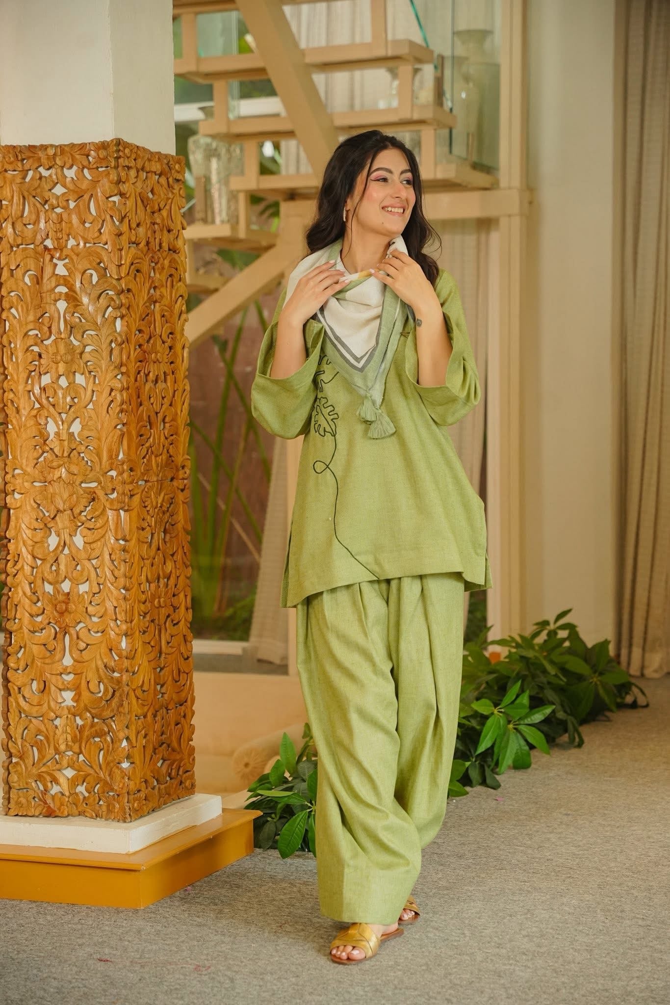 Raivya Green Embroidered Cotton Farshi Salwar Set