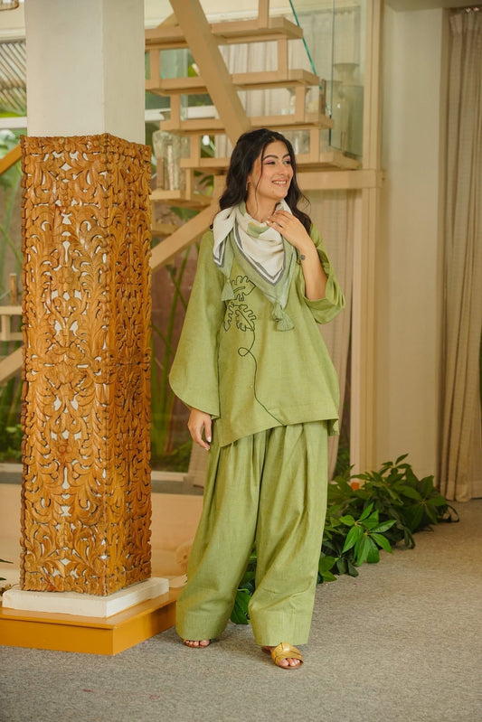 Raivya Green Embroidered Cotton Farshi Salwar Set