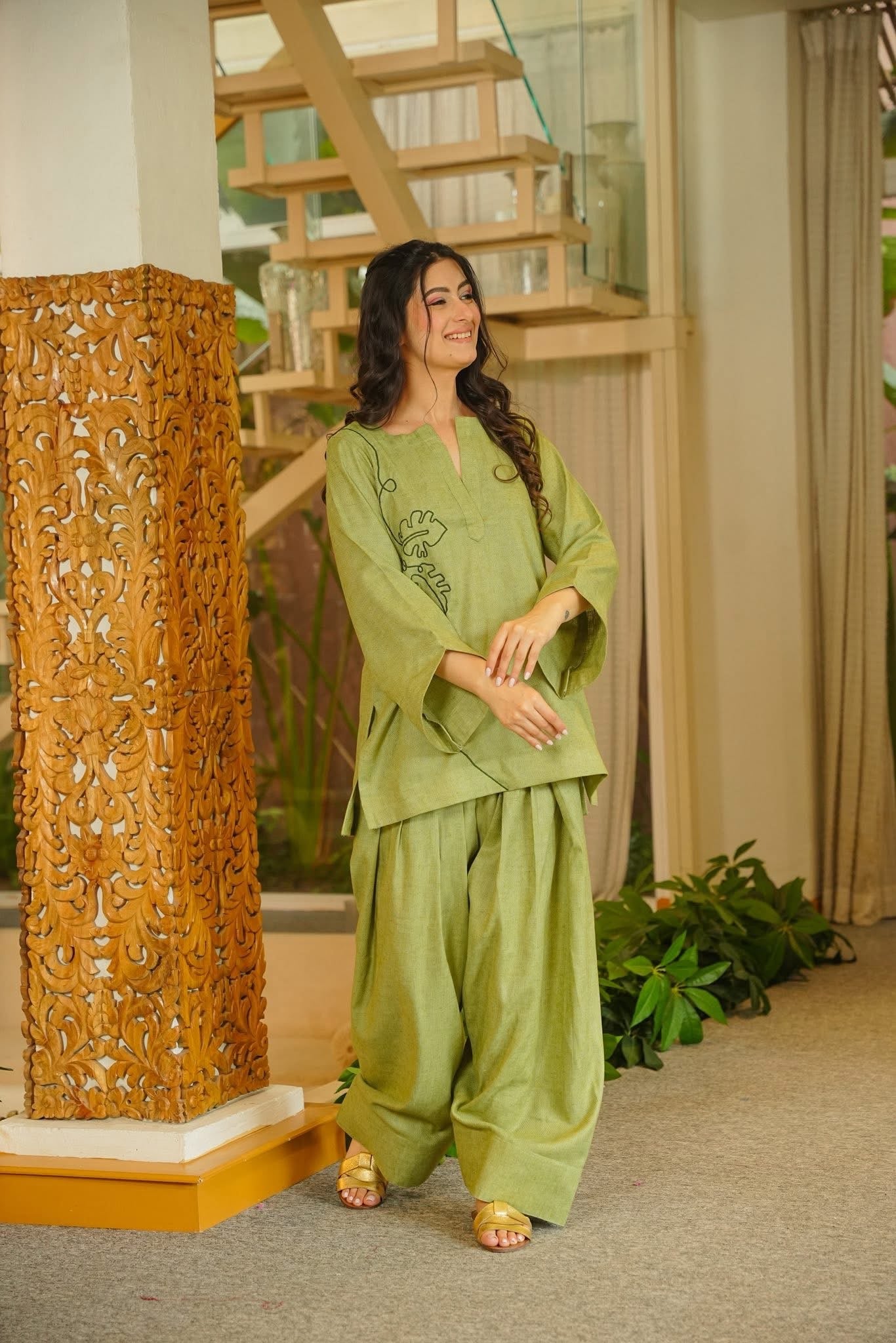 Raivya Green Embroidered Cotton Farshi Salwar Set