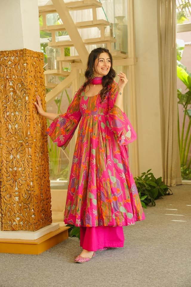 Pritika Pink Cotton Anarkali Suit Set