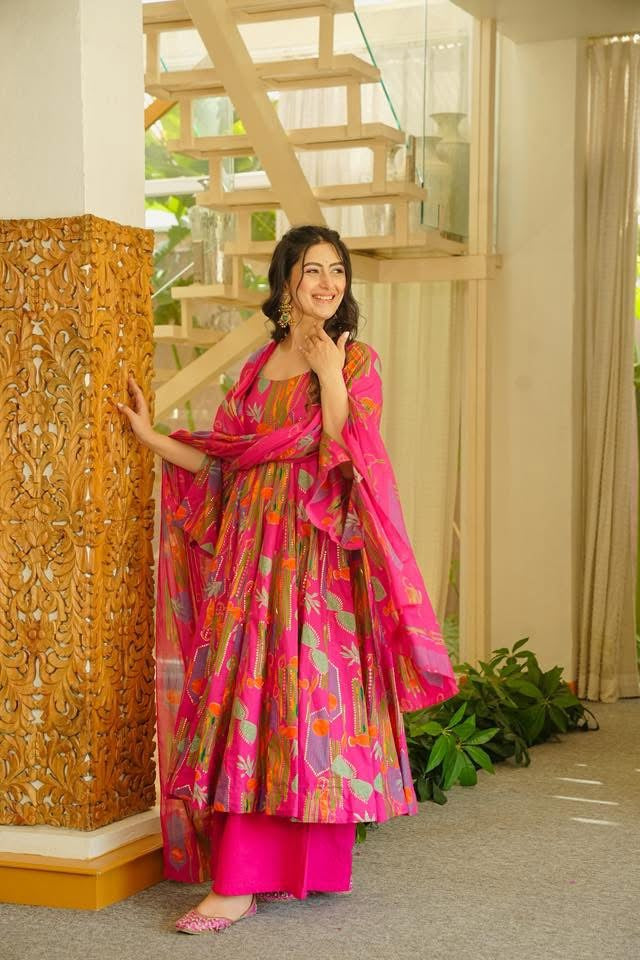 Pritika Pink Cotton Anarkali Suit Set