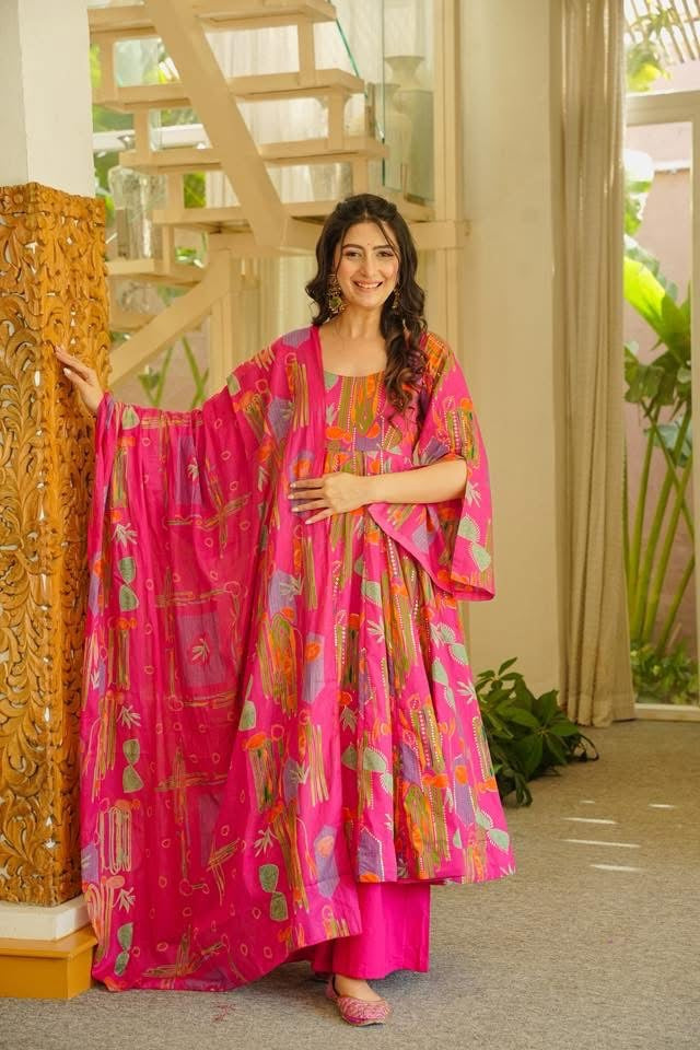 Pritika Pink Cotton Anarkali Suit Set